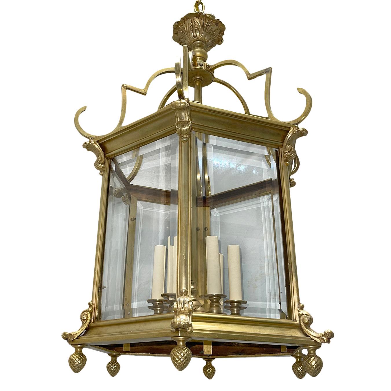 Neoclassic Gilt Bronze Lantern In Good Condition For Sale In New York, NY