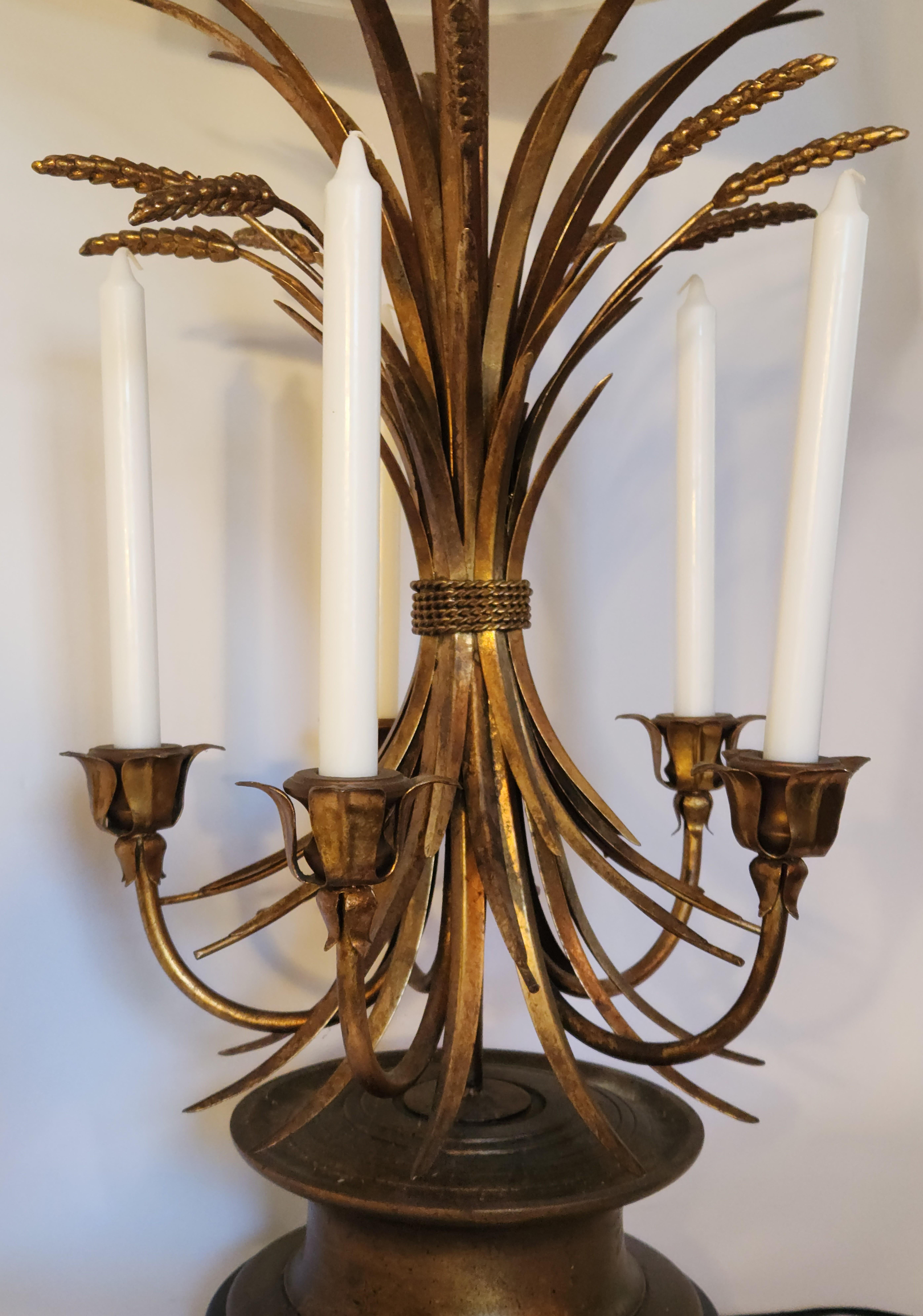 Neoclassic Gilt Sheaf of Wheat Candelabra Table Lamp Frederick Cooper For Sale 3