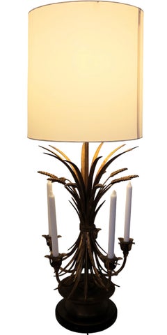 Neoclassic Gilt Sheaf of Wheat Candelabra Table Lamp Frederick Cooper