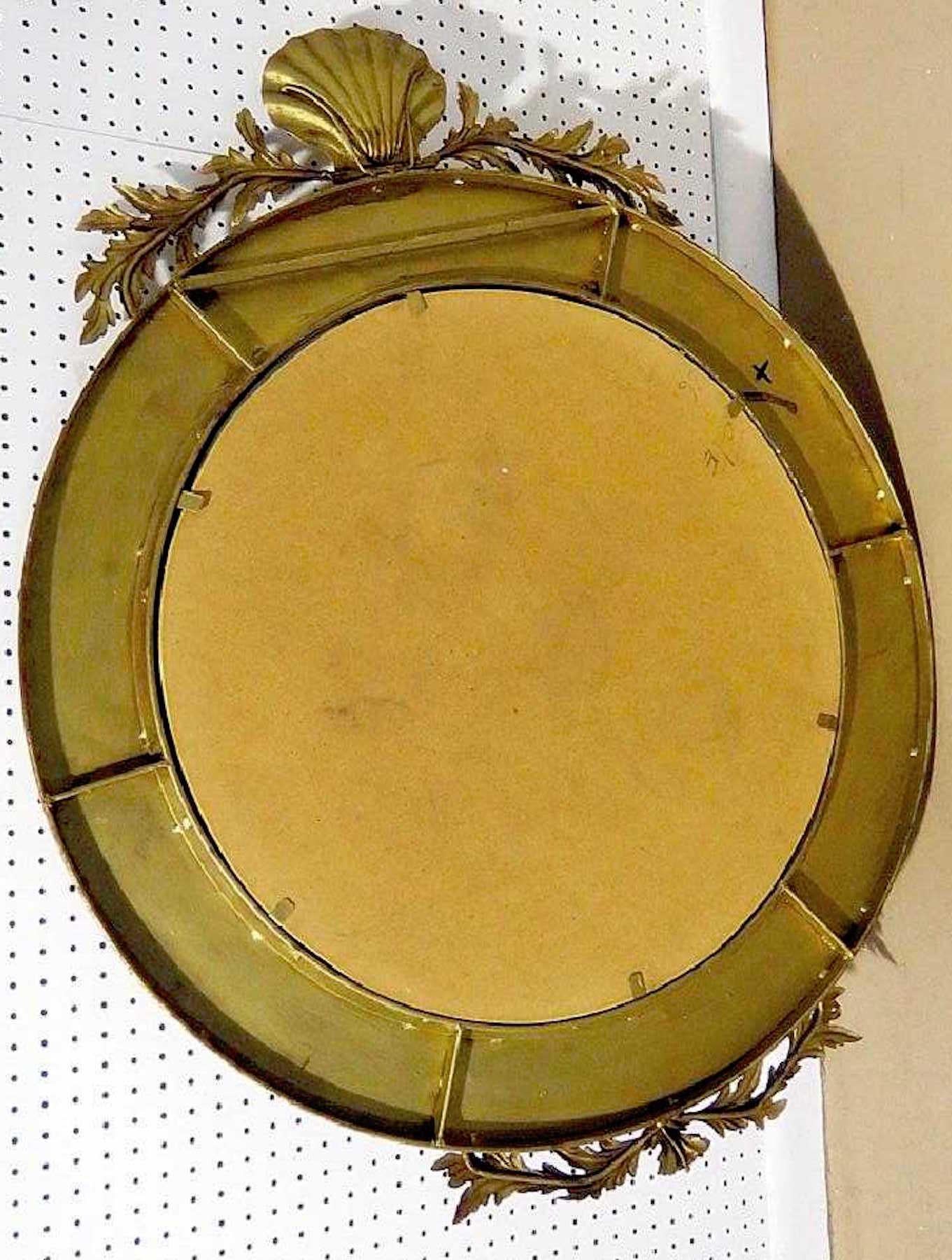 Tôle Neoclassic Gilt Tole Shell Motif Mirror For Sale