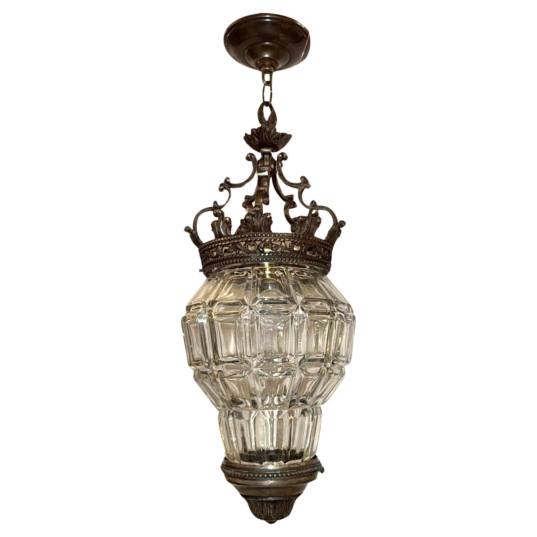Neoclassic Glass and Bronze Lantern For Sale