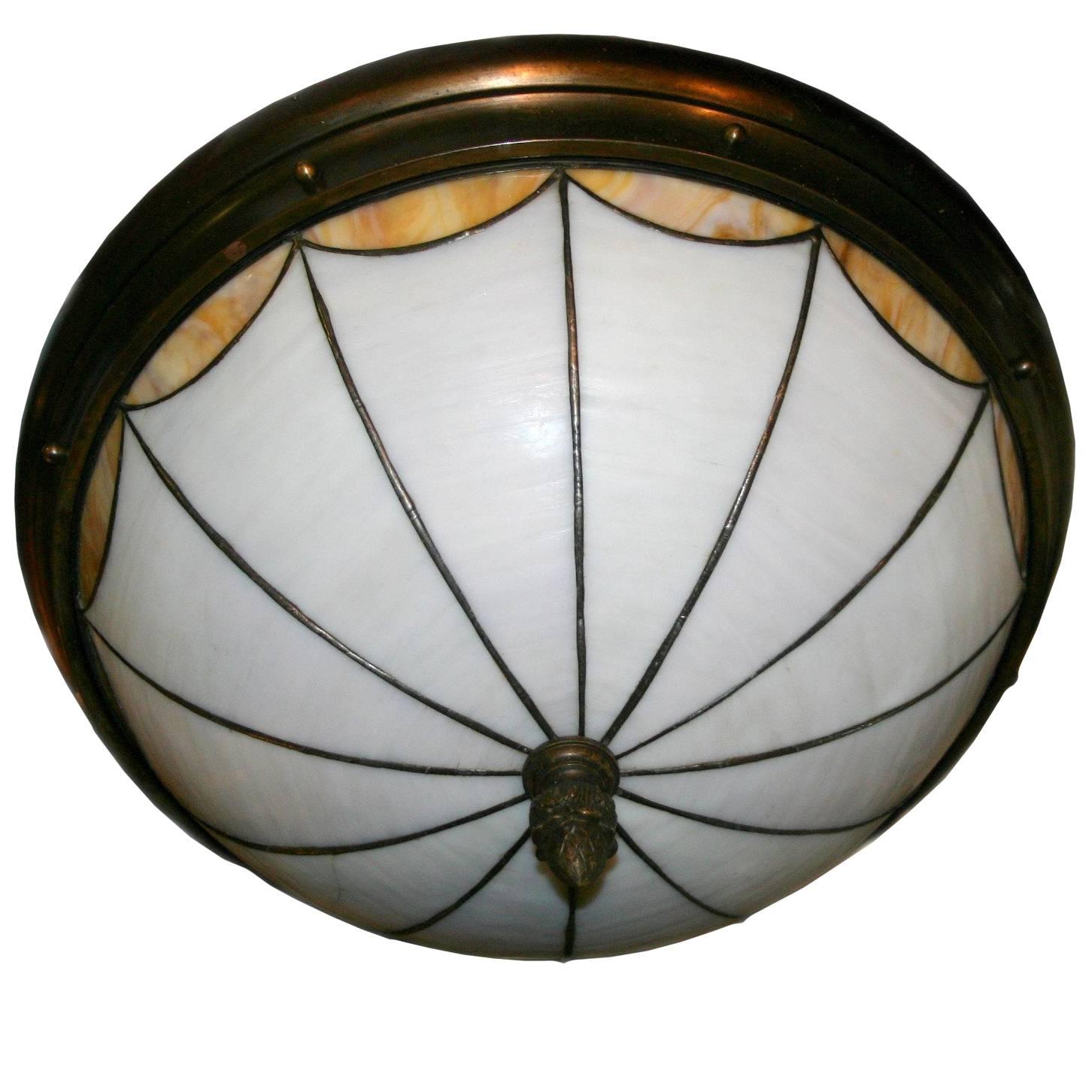 Flush-Mounted Leaded Glass Fixture For Sale