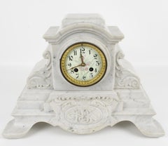 Neoclassic Marble and Bronze Mantle Clock 3 pieces by J. Bondat, circa 1870