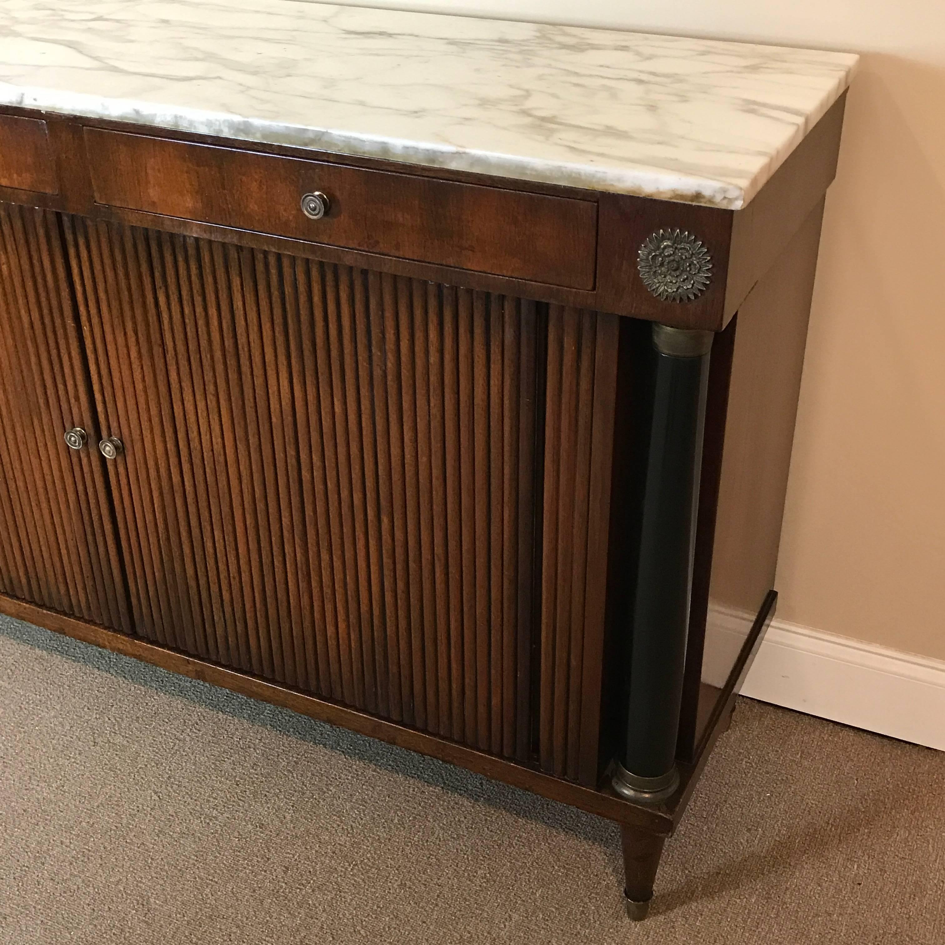 Neoclassic Marble-Top Tambour Cabinet in the Style of Maison Jansen 3