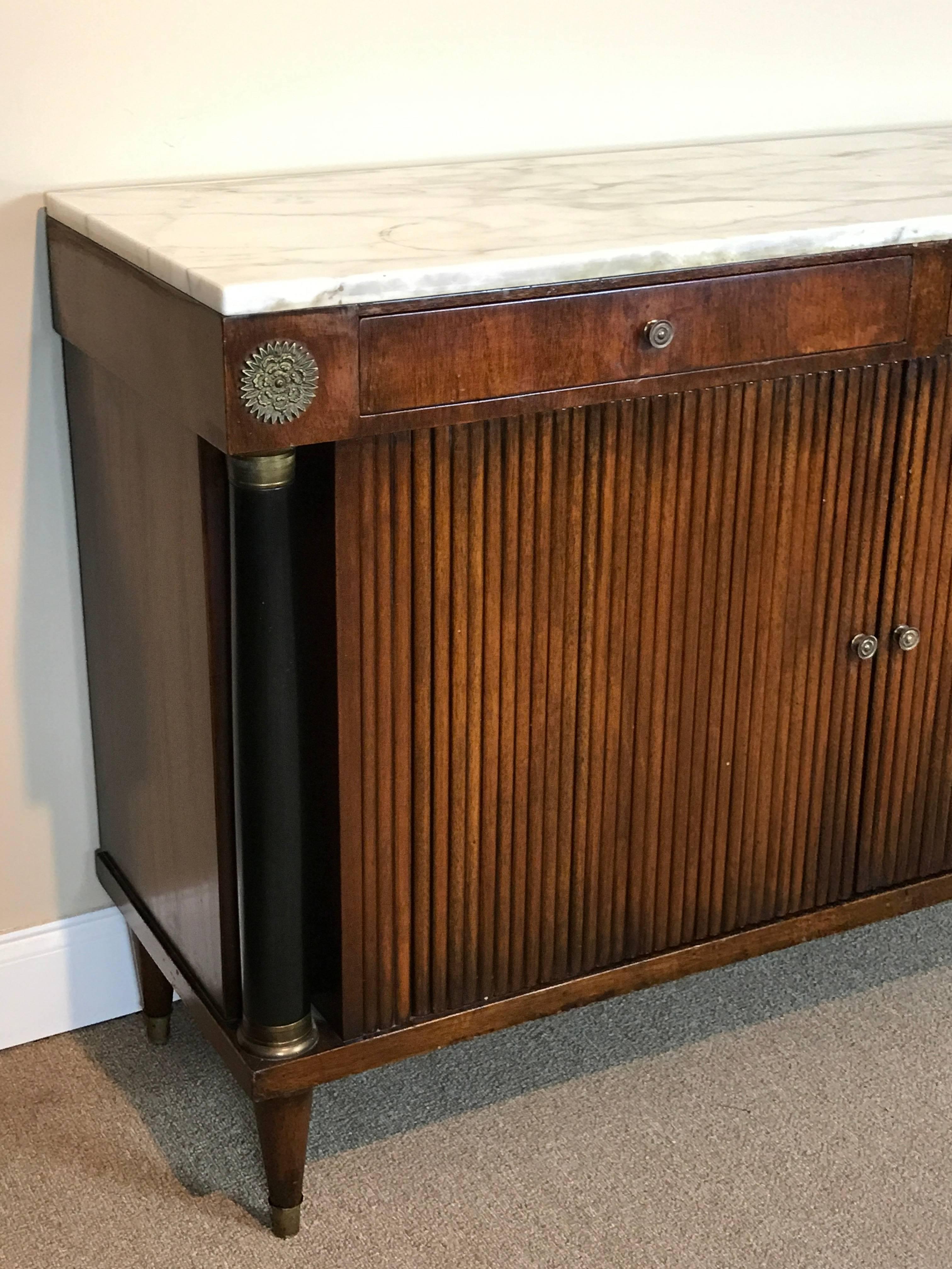 Neoclassical Neoclassic Marble-Top Tambour Cabinet in the Style of Maison Jansen