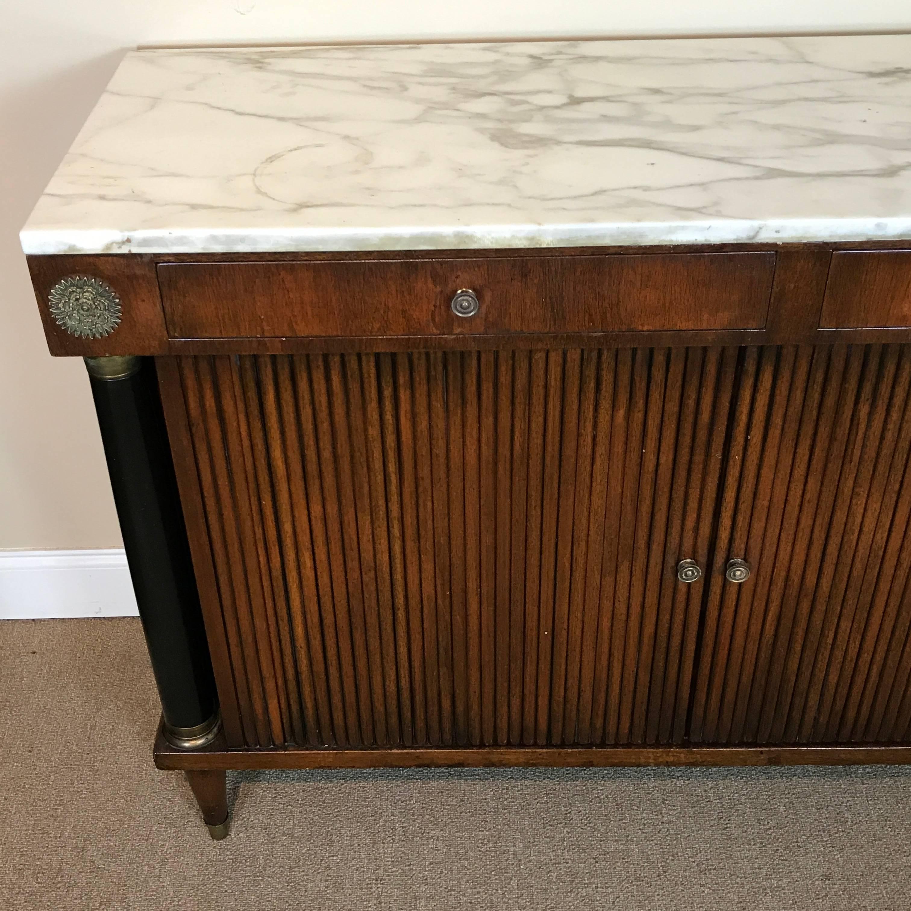 French Neoclassic Marble-Top Tambour Cabinet in the Style of Maison Jansen