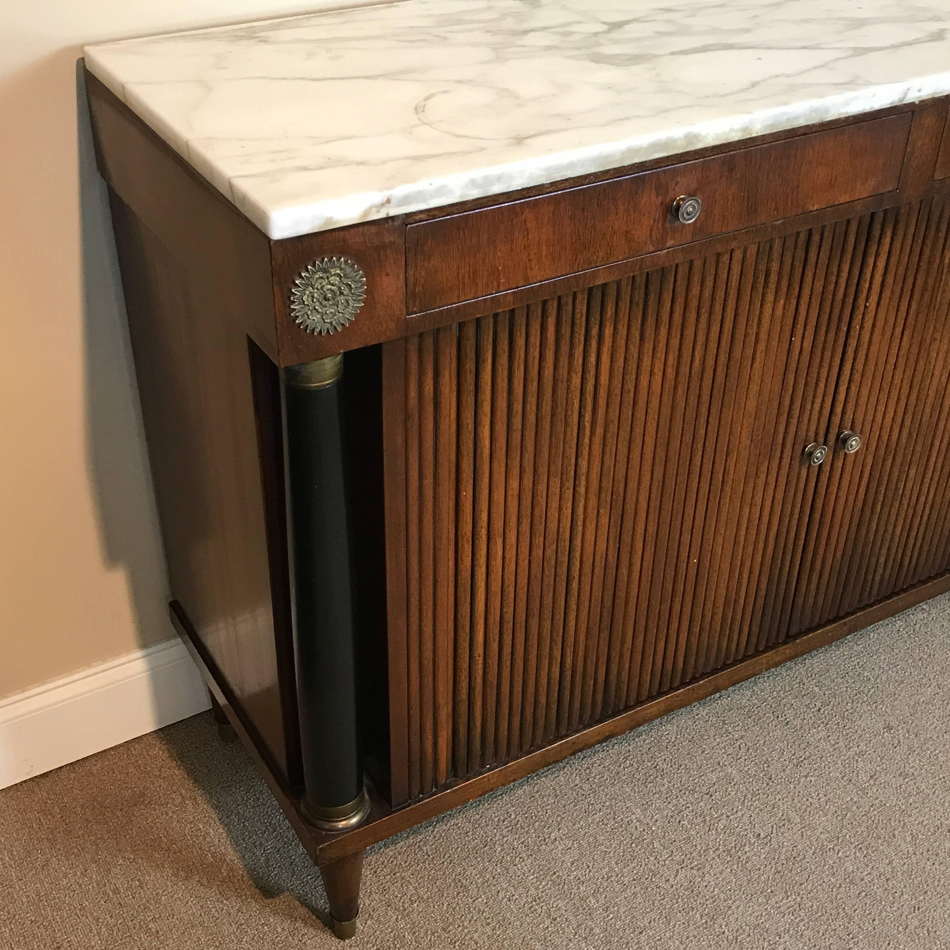 Neoclassic Marble-Top Tambour Cabinet in the Style of Maison Jansen In Excellent Condition In Atlanta, GA