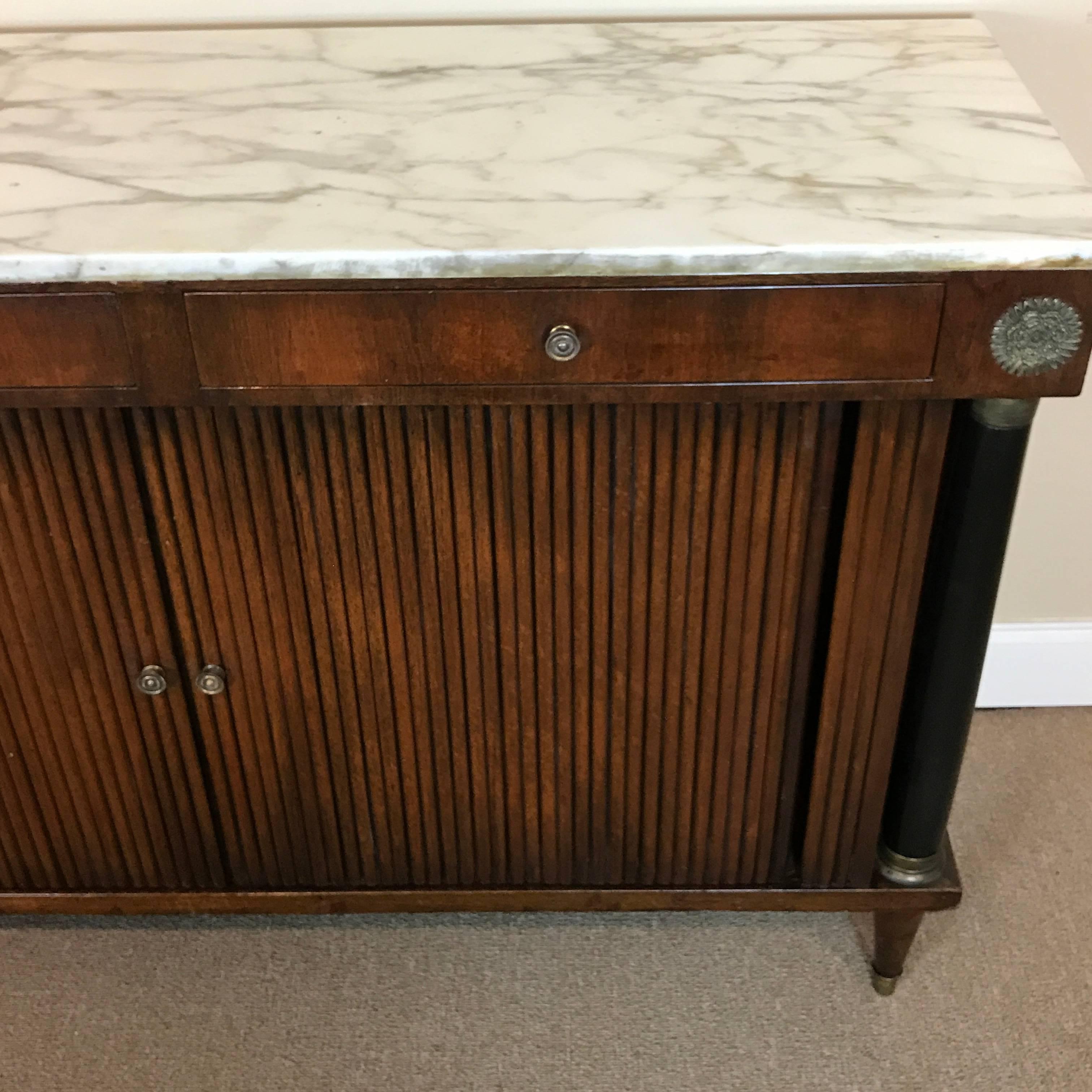 Bronze Neoclassic Marble-Top Tambour Cabinet in the Style of Maison Jansen