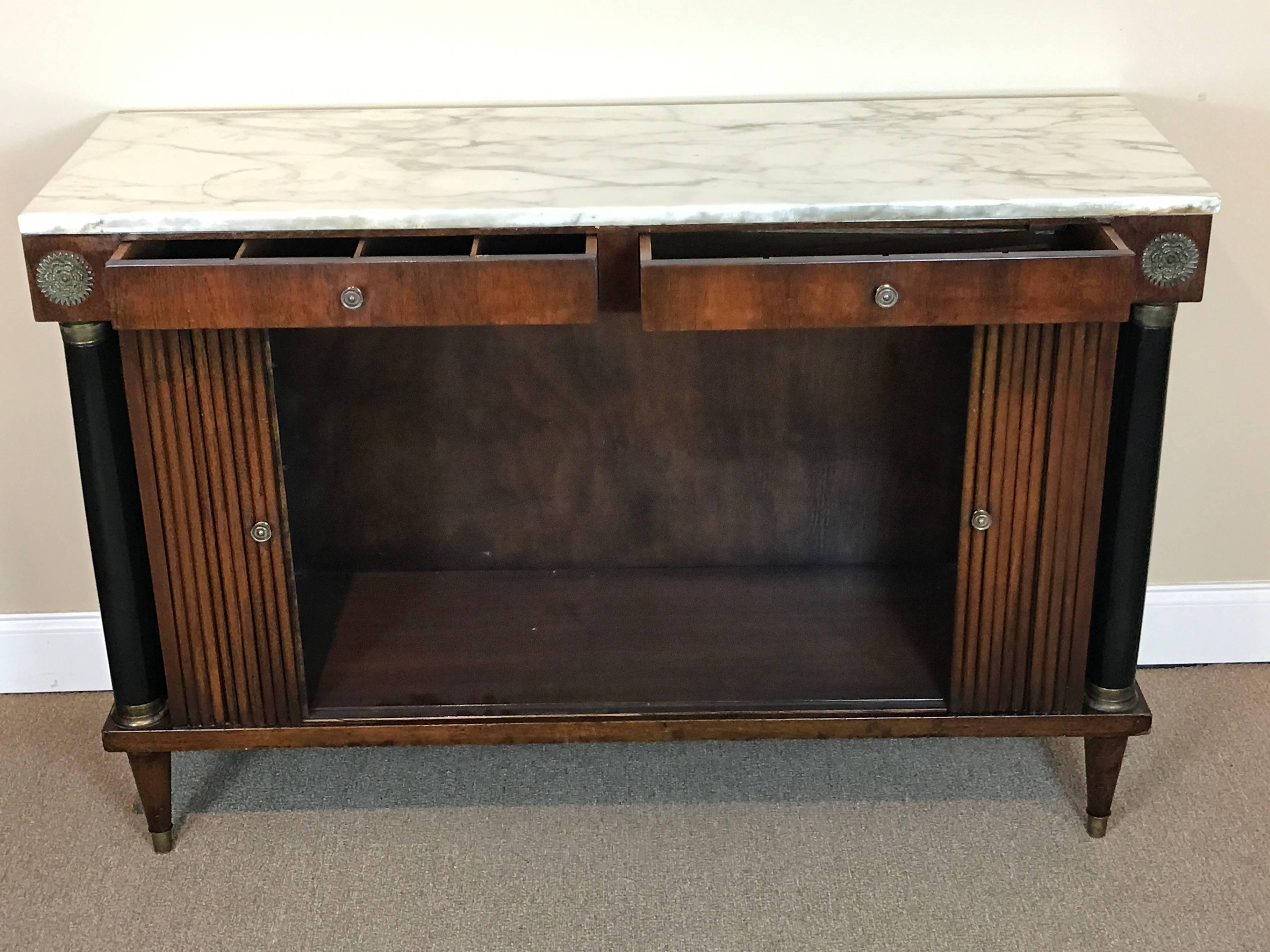 Neoclassic Marble-Top Tambour Cabinet in the Style of Maison Jansen 1