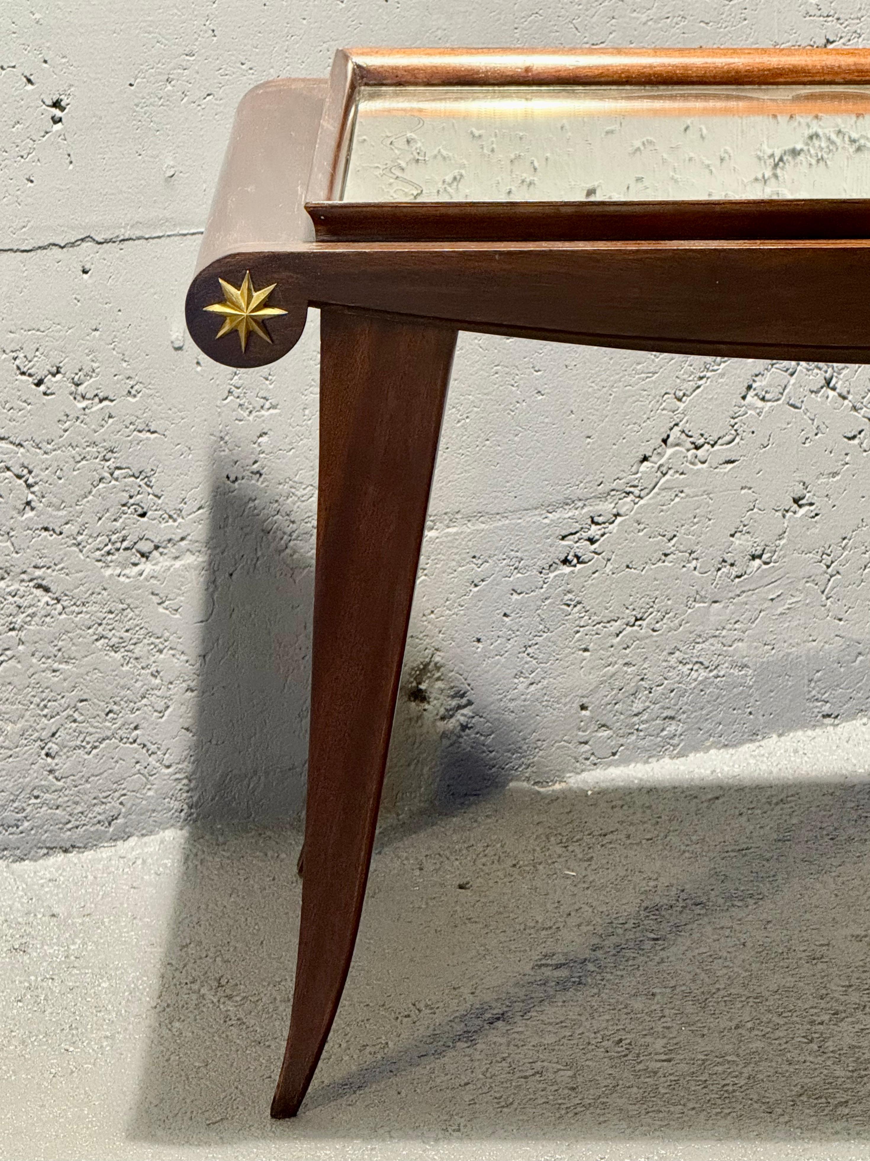 Brass Neoclassic Maxime Old mirror and wood coffee table For Sale