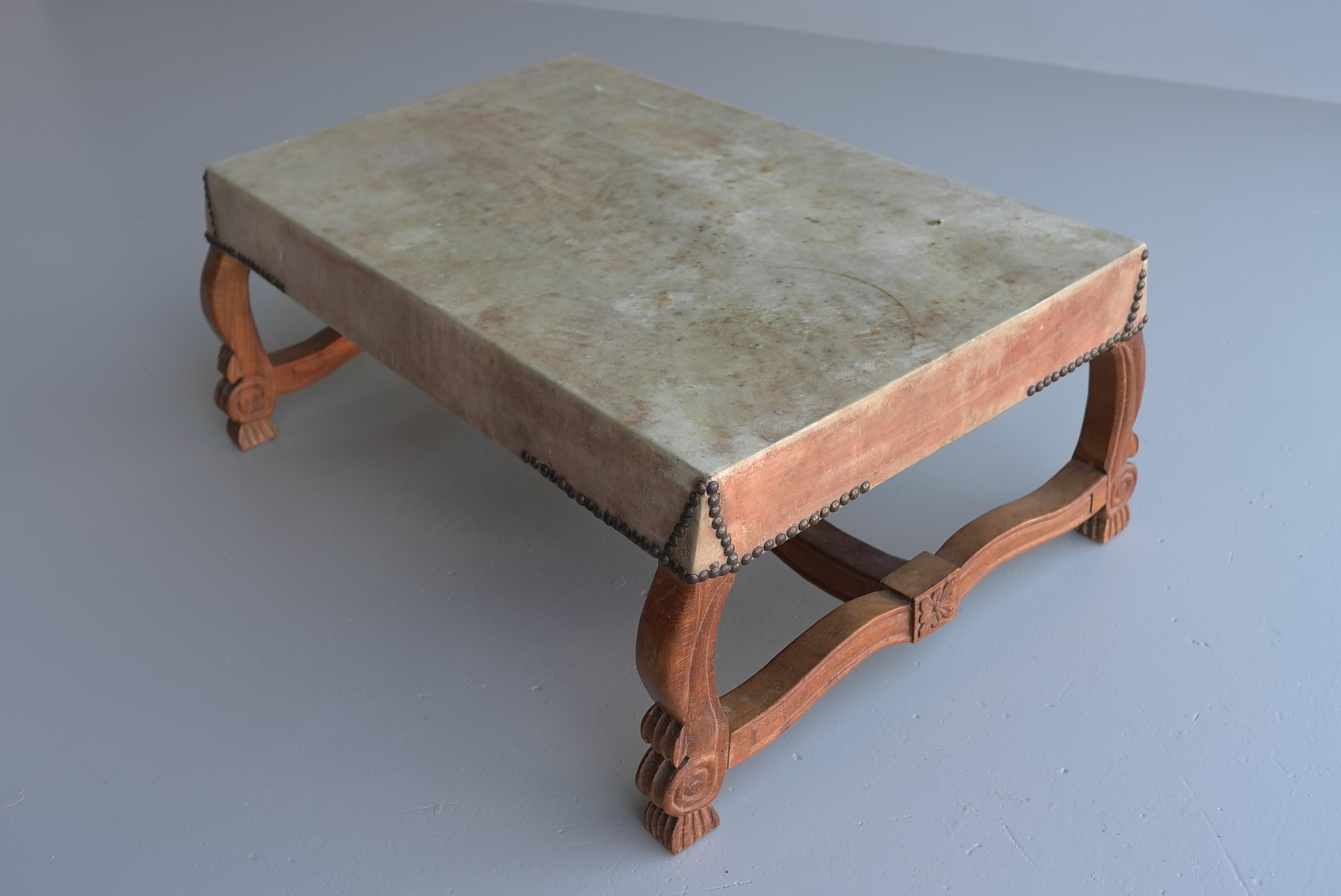 Neoclassic Mid-Century Modern Wooden Table with Goatskin top, Italy 1960's For Sale 7