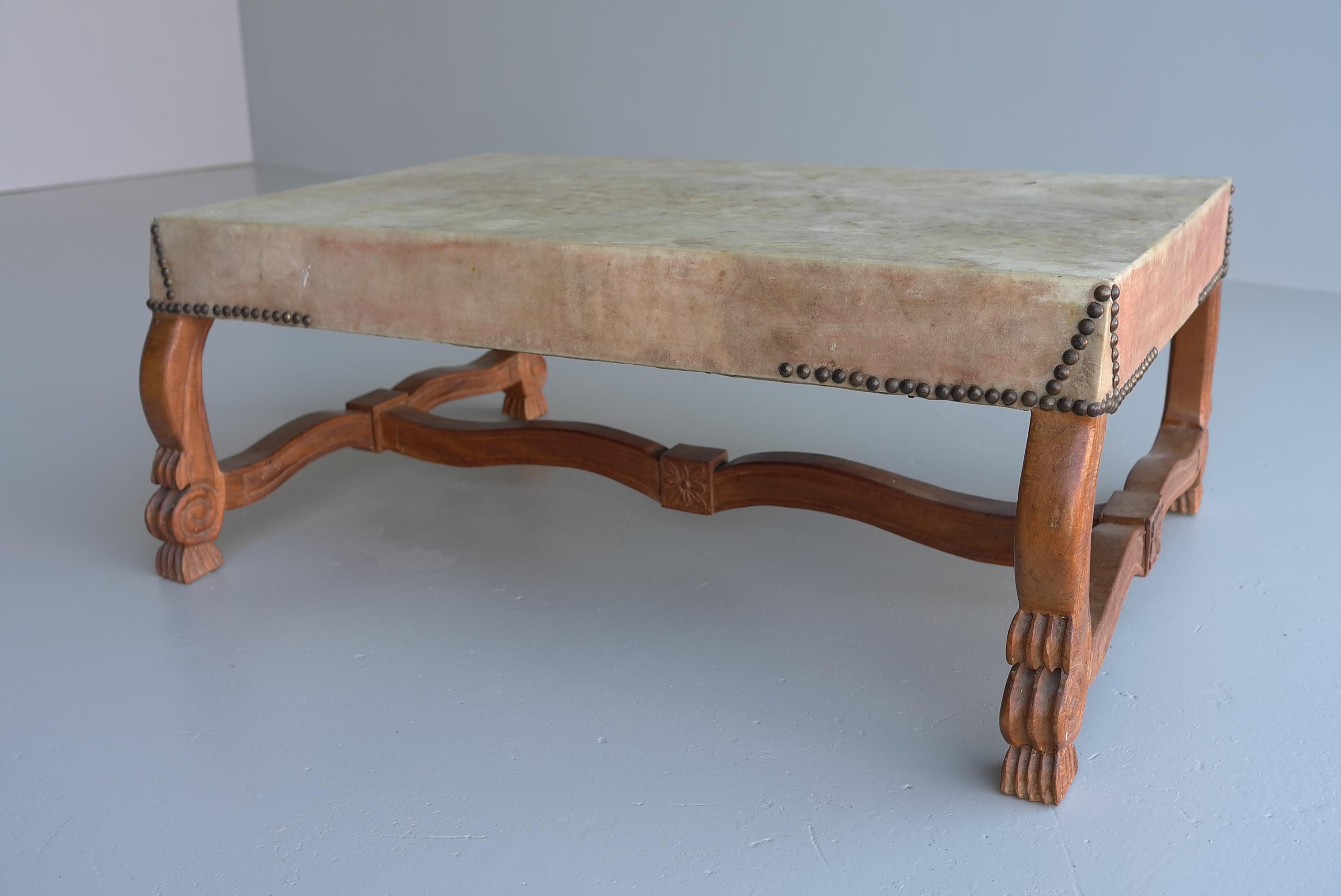 Neoclassic Mid-Century Modern Wooden Table with Goatskin top, Italy 1960's For Sale 10