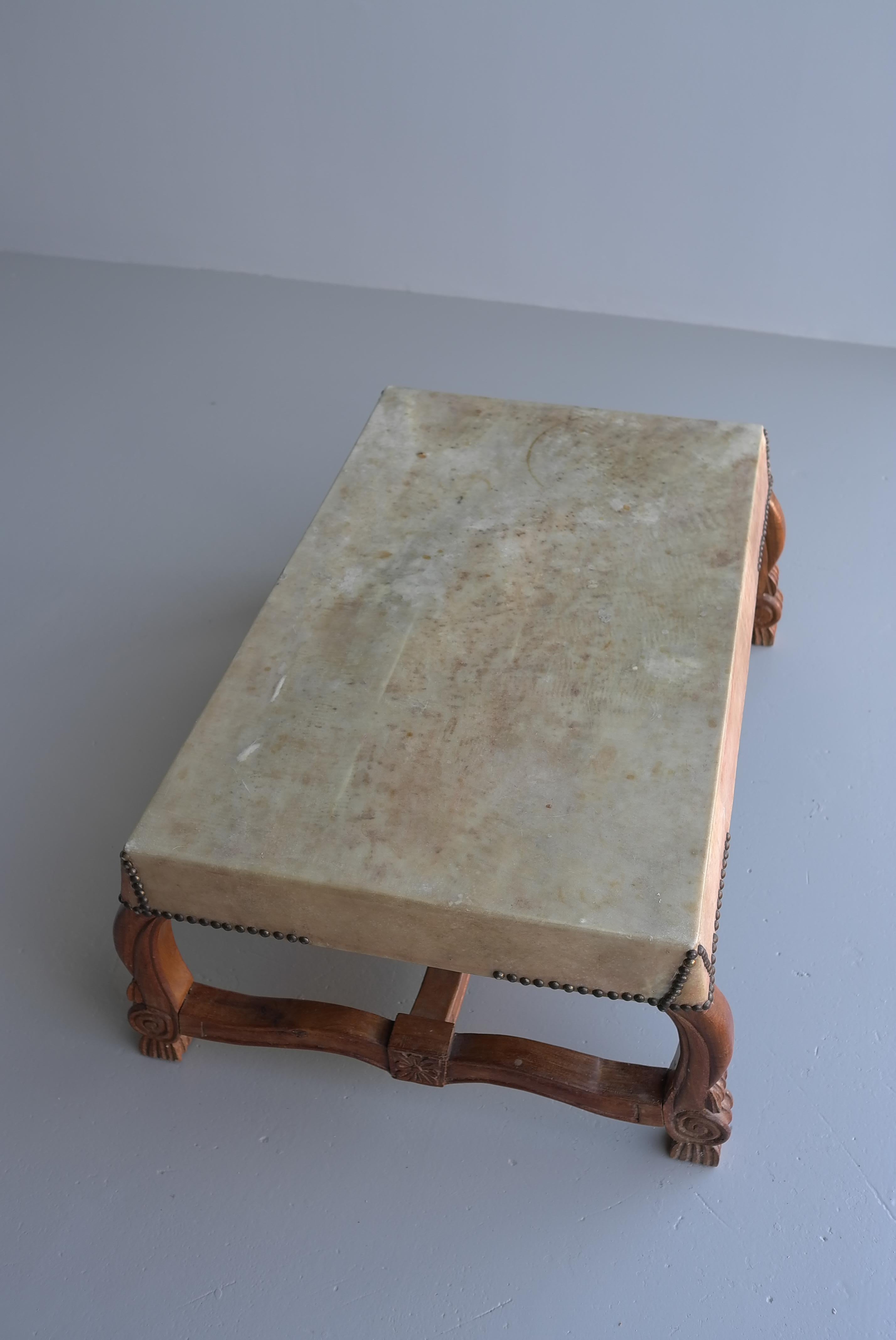 Neoclassic Mid-Century Modern Wooden Table with Goatskin top, Italy 1960's For Sale 3