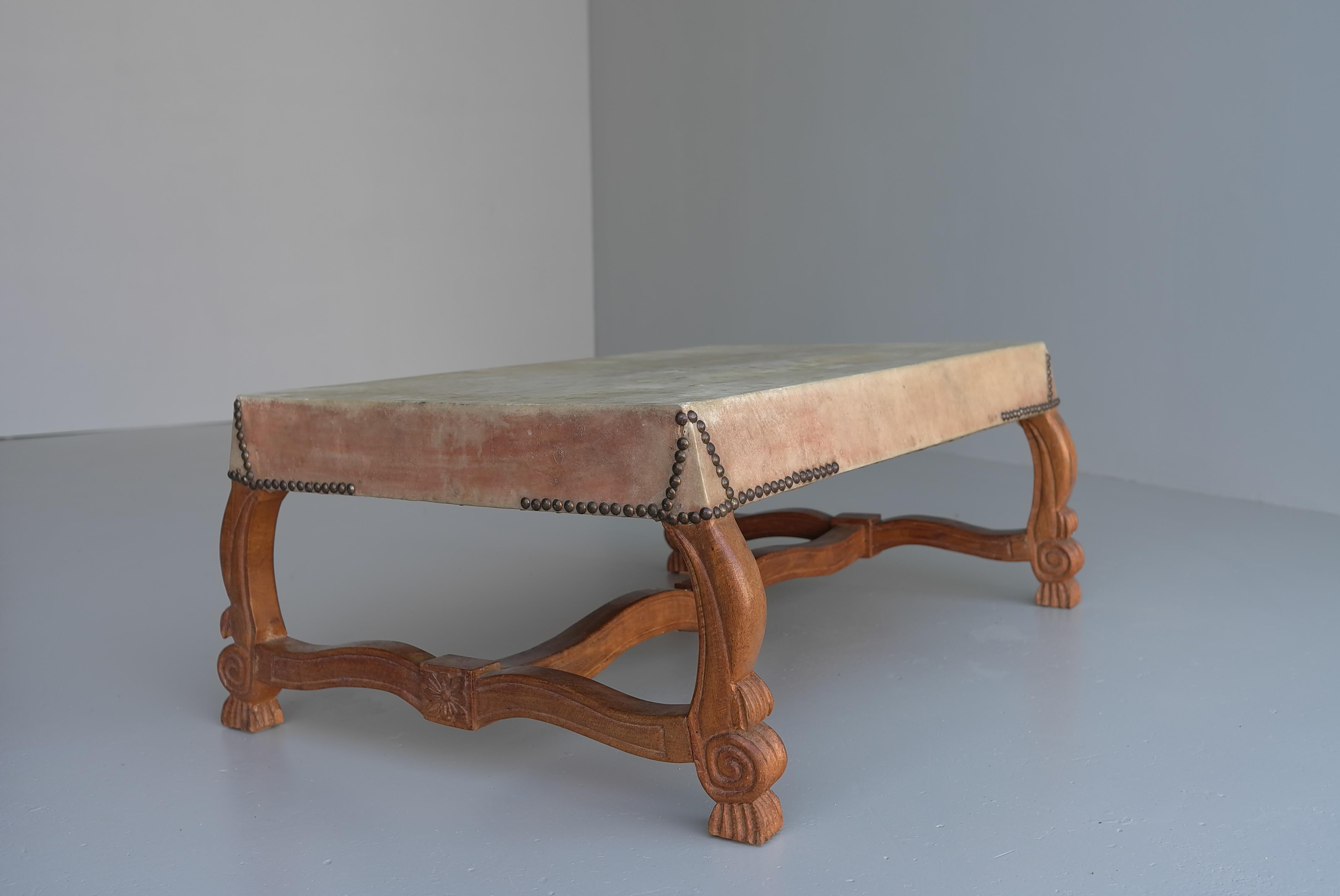 Neoclassic Mid-Century Modern Wooden Table with Goatskin top, Italy 1960's For Sale 5