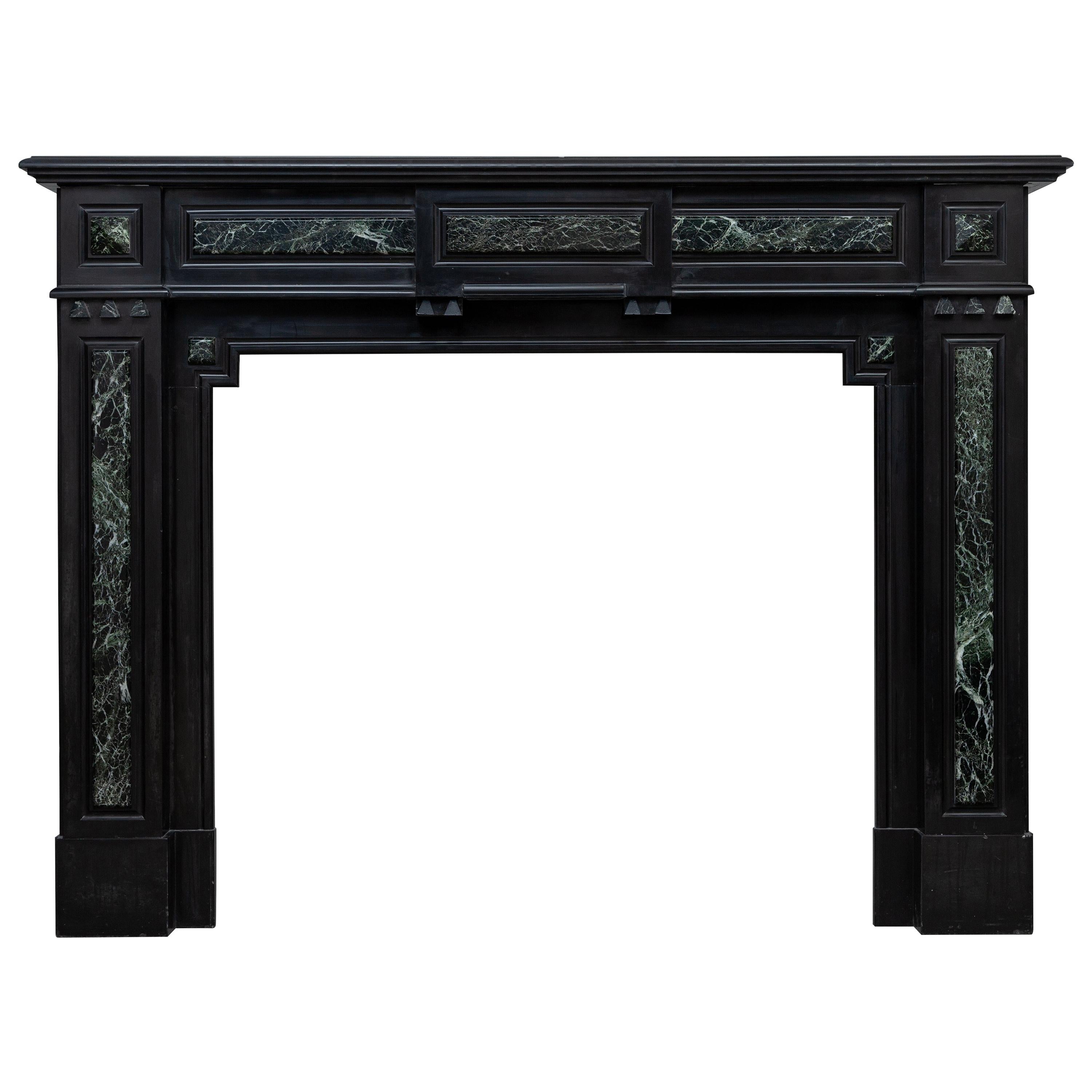 Neoclassic Noir de Mazy and Marble Verde Antique Circulation Fireplace For Sale