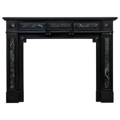 Neoclassic Noir de Mazy and Marble Verde Antique Circulation Fireplace