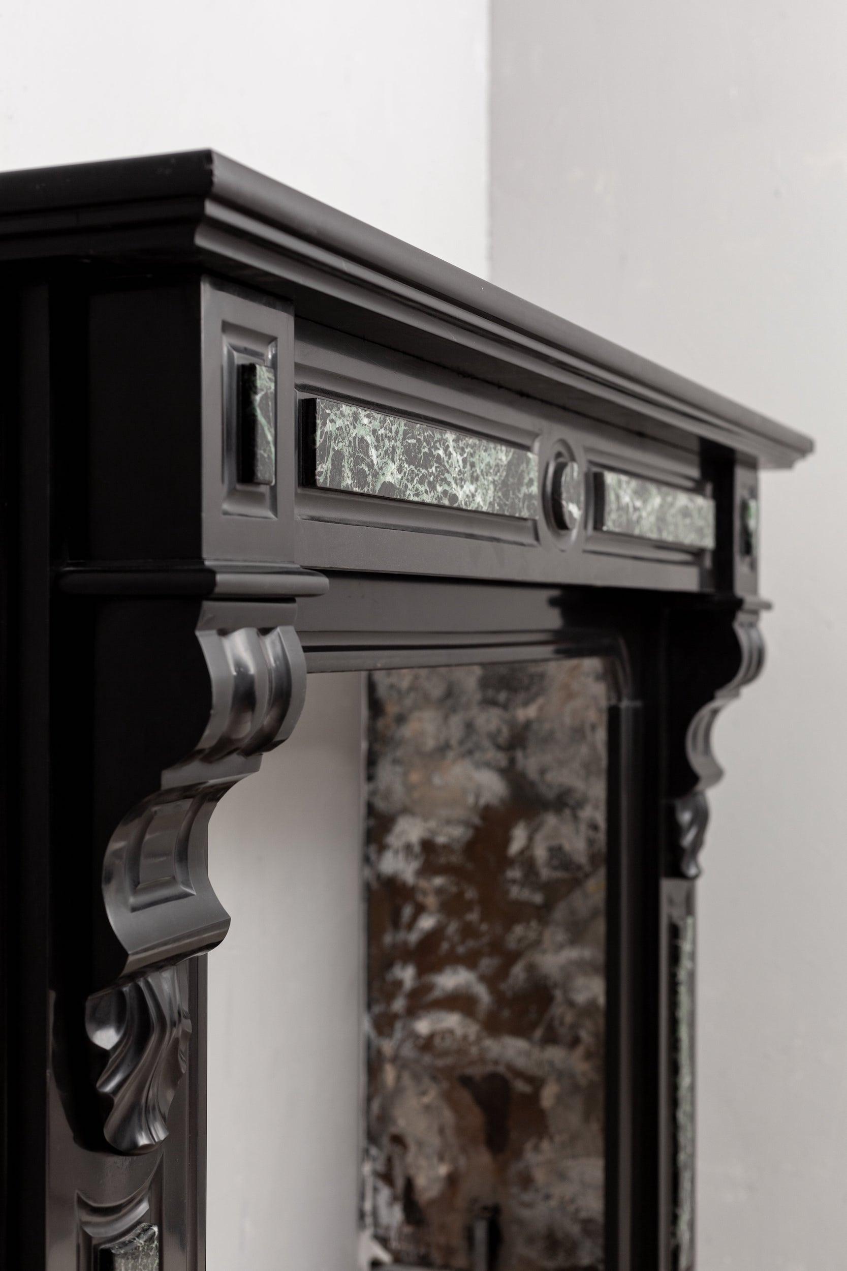 Belgian Neoclassic Noir De Mazy Black Antique Fireplace For Sale