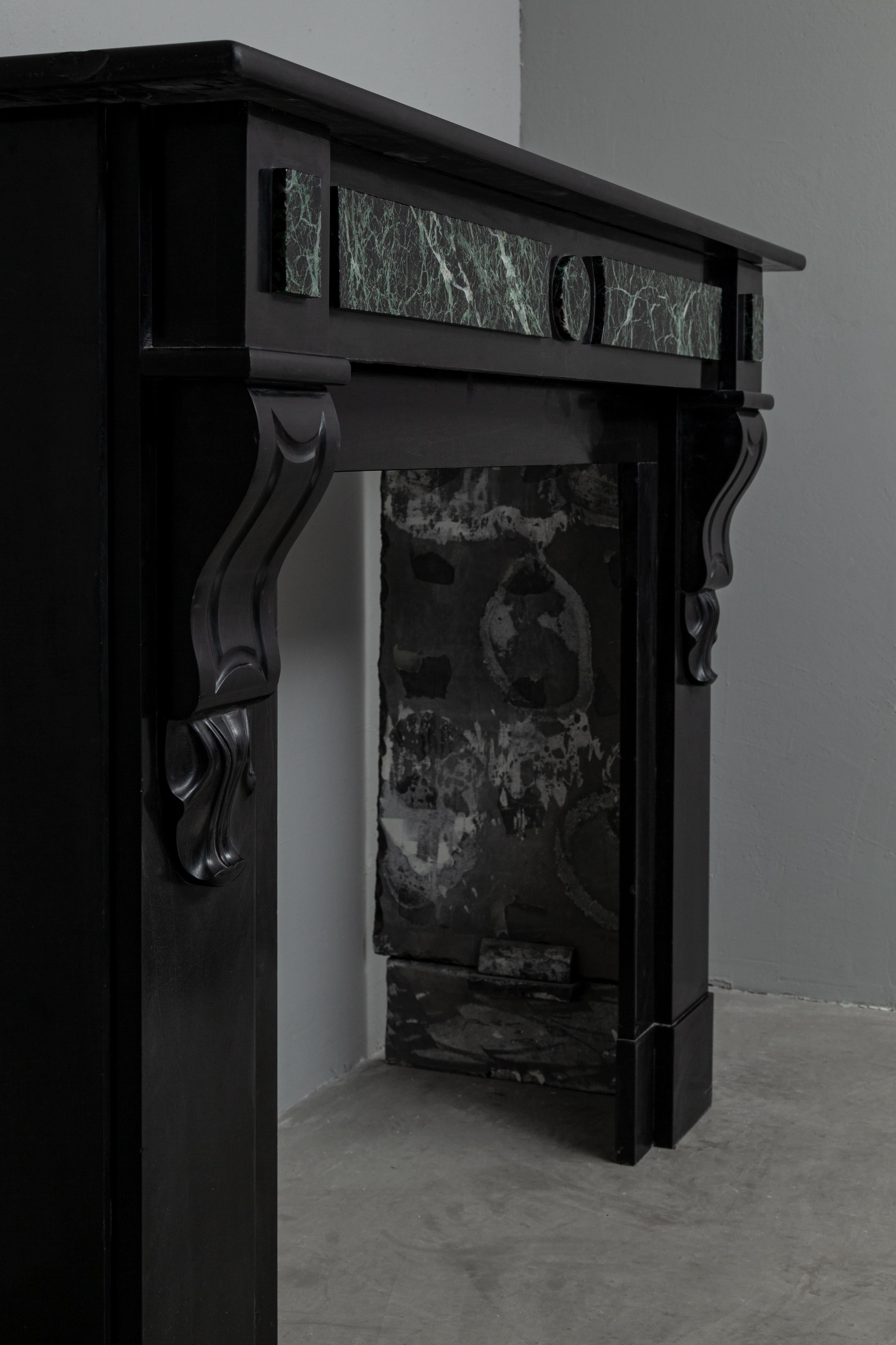 Neoclassical Neoclassic Noir the Mazy Black Marble Antique Fireplace Circulation Fireplace