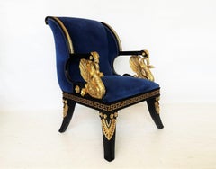 Neoclassic Pair of Lacquered & Parcel-Gilt Open Armchairs Manner of Thomas Hope