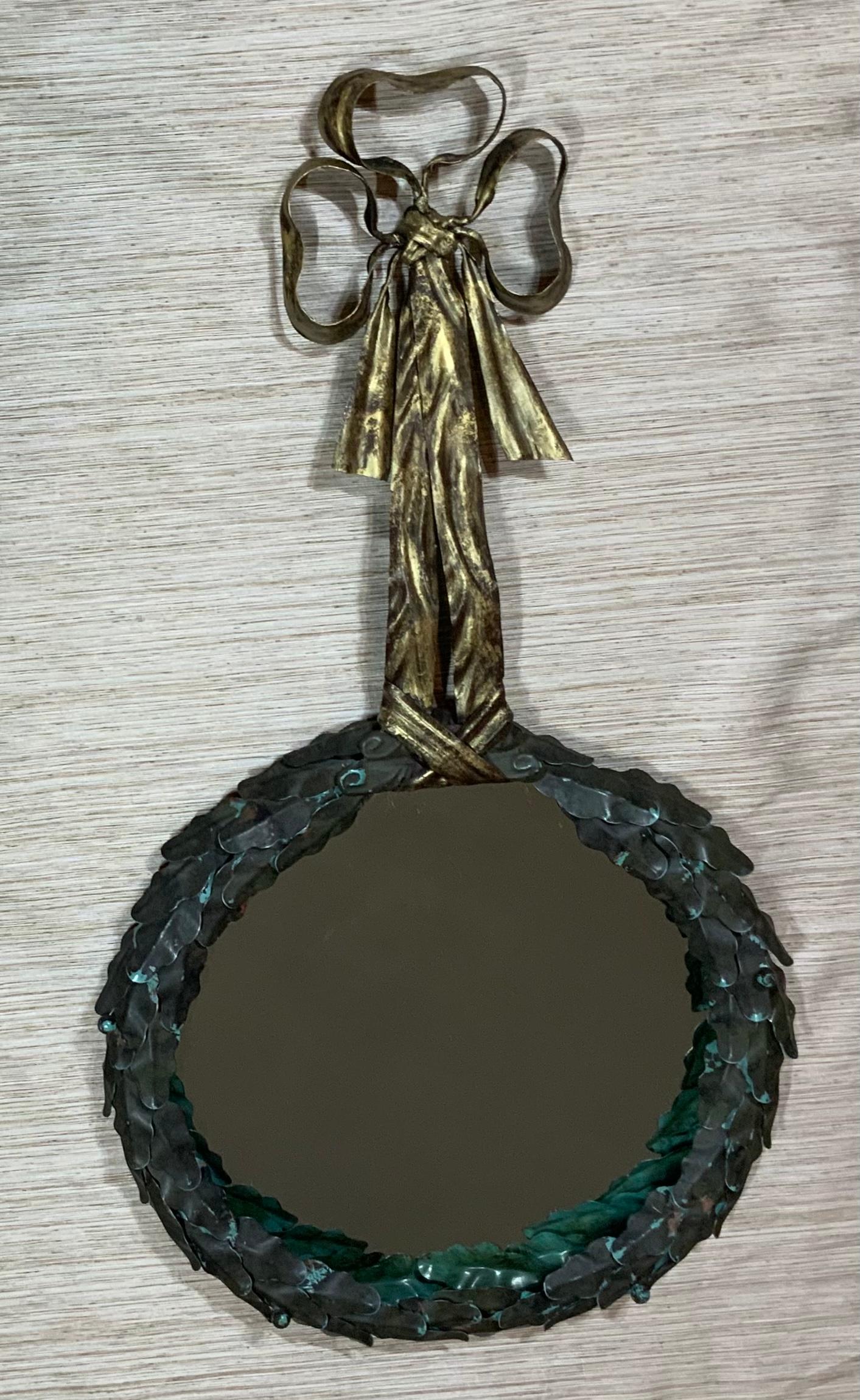 Neoclassic Patinated Tole Wreath Motif Mirror 5