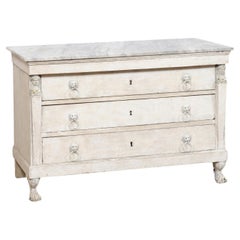 Neoclassic Period French Marble-Top Commode w/Paw Feet & Lion's Head Pulls