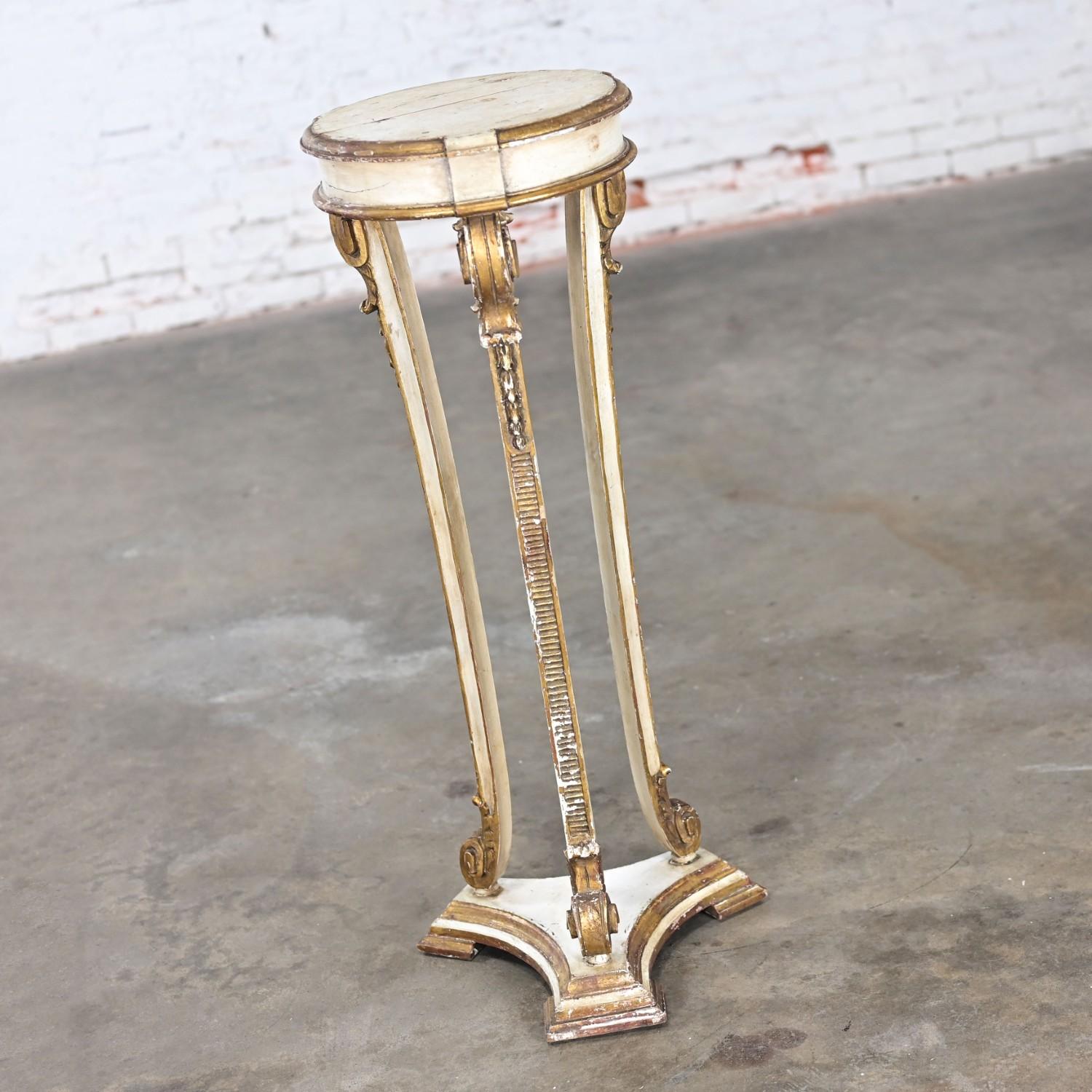 Neoclassic Revival Distressed Tall Sculptural Plant Stand or Pedestal Table 2