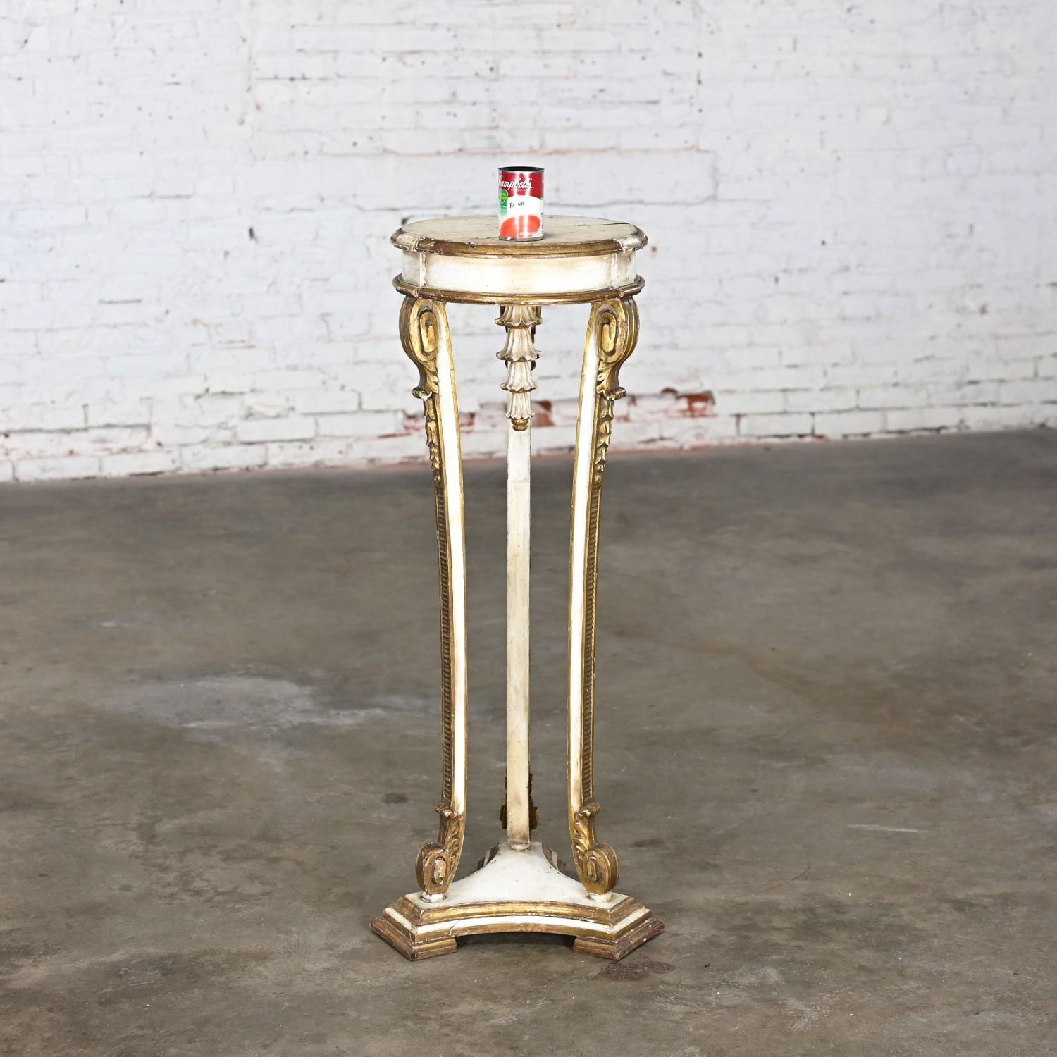 Neoclassic Revival Distressed Tall Sculptural Plant Stand or Pedestal Table 3