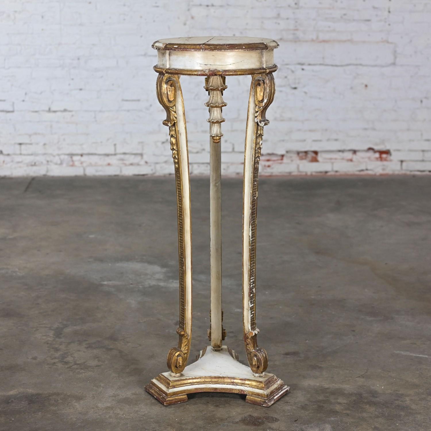 Neoclassic Revival Distressed Tall Sculptural Plant Stand or Pedestal Table 9