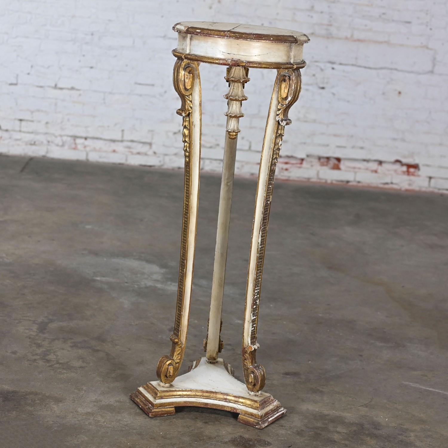 Neoclassical Revival Neoclassic Revival Distressed Tall Sculptural Plant Stand or Pedestal Table