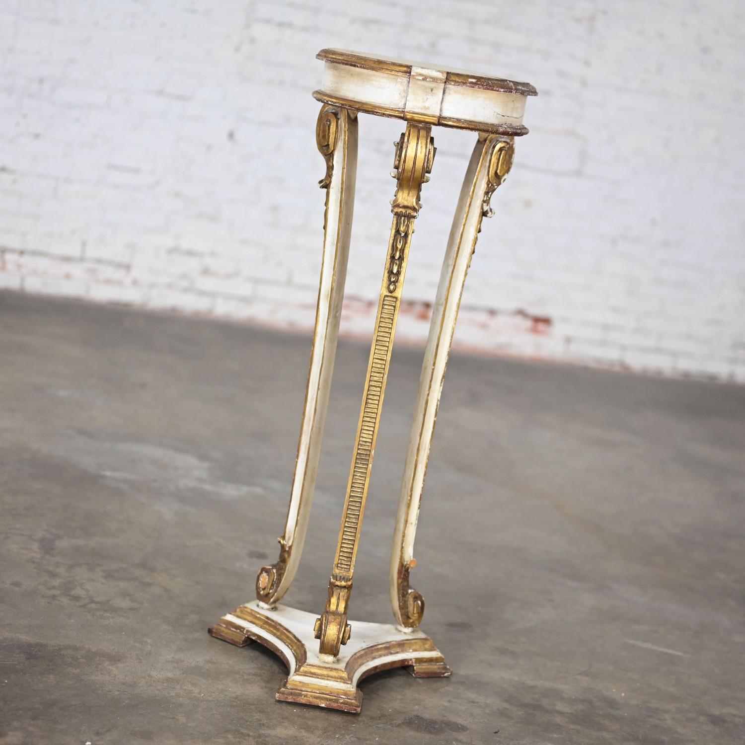 19th Century Neoclassic Revival Distressed Tall Sculptural Plant Stand or Pedestal Table