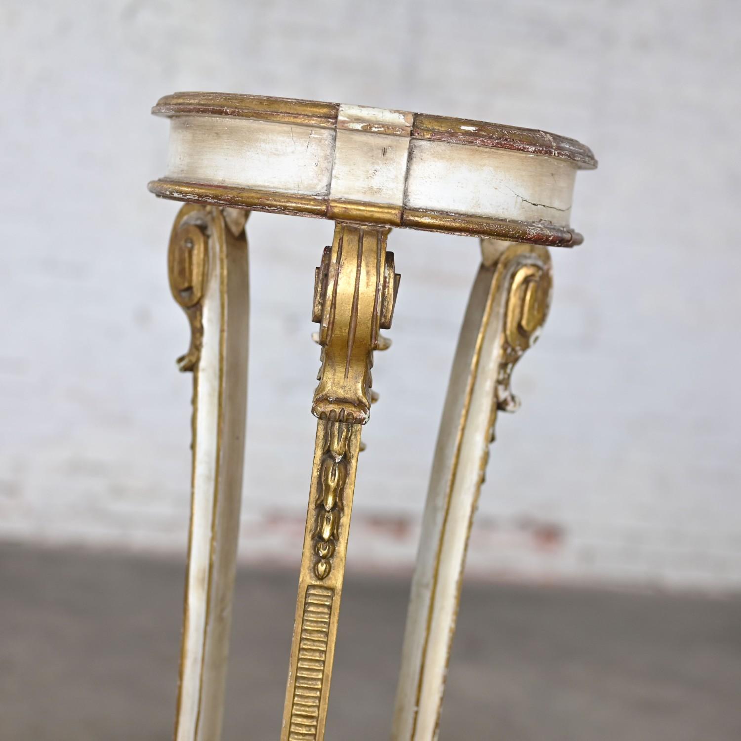 Neoclassic Revival Distressed Tall Sculptural Plant Stand or Pedestal Table 1