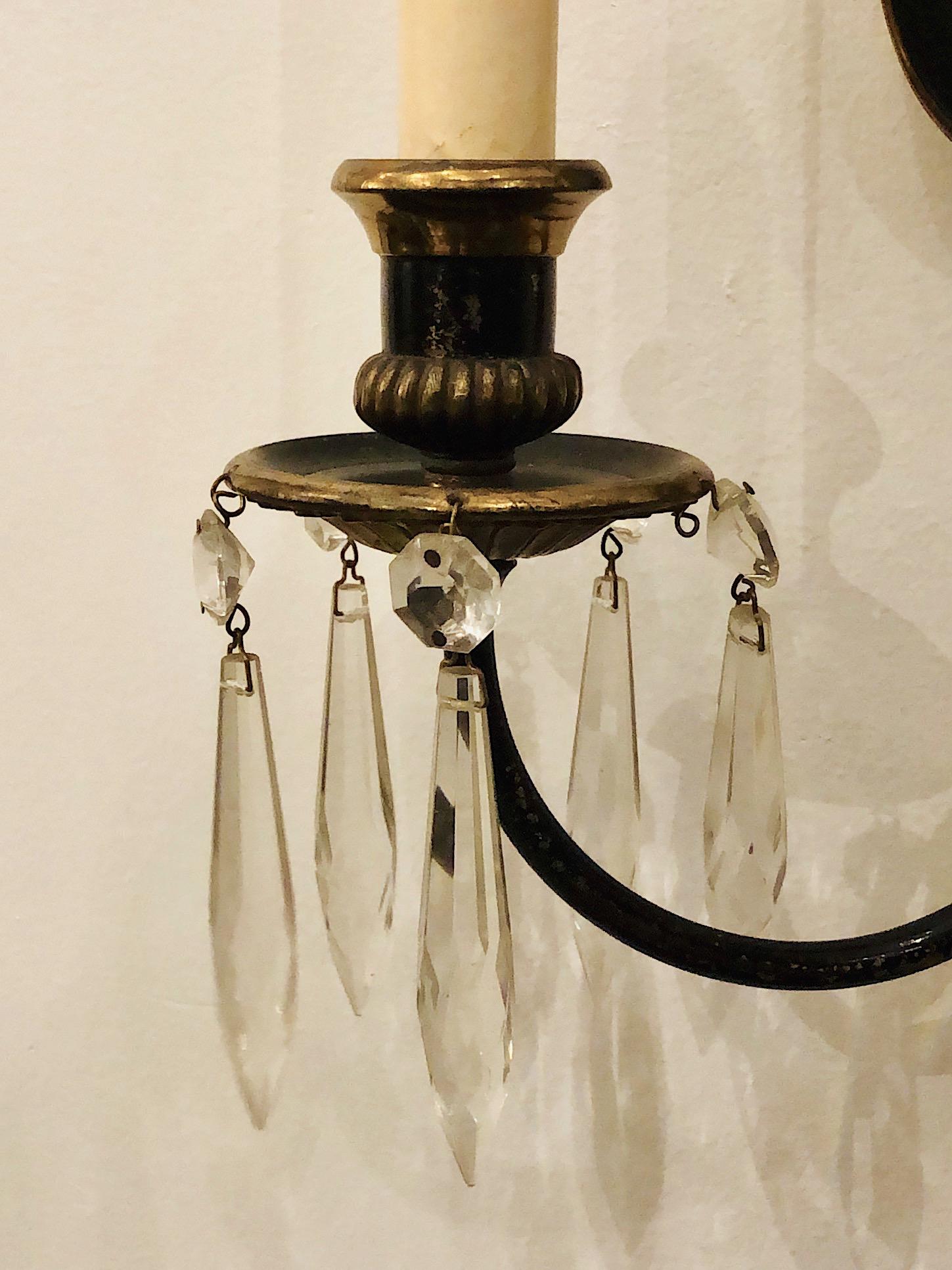American Neoclassic Lyre Sconces with Crystal Drops For Sale