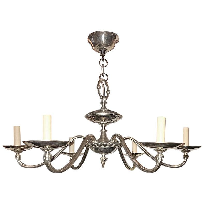 Neoclassic Silver Plated Chandelier For Sale