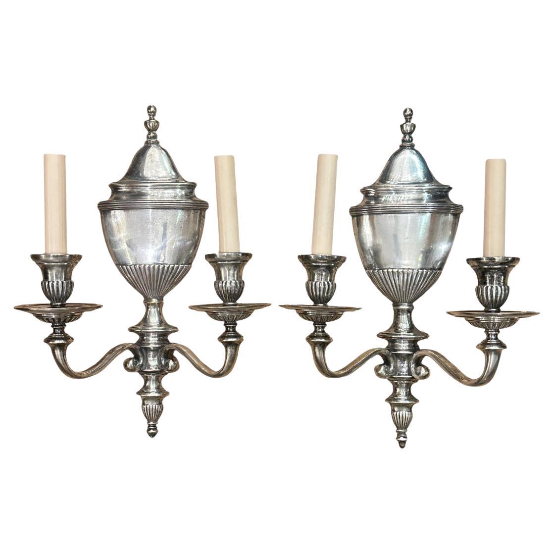Neoclassic Silver Plated Sconces For Sale