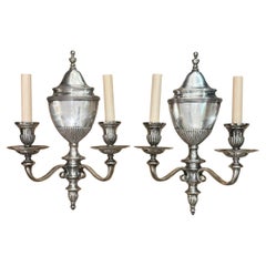 Antique Neoclassic Silver Plated Sconces