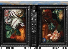 Neoclassic Style EIFØR Sideboard in Black Oak, Stainless Steel, Hand Carved