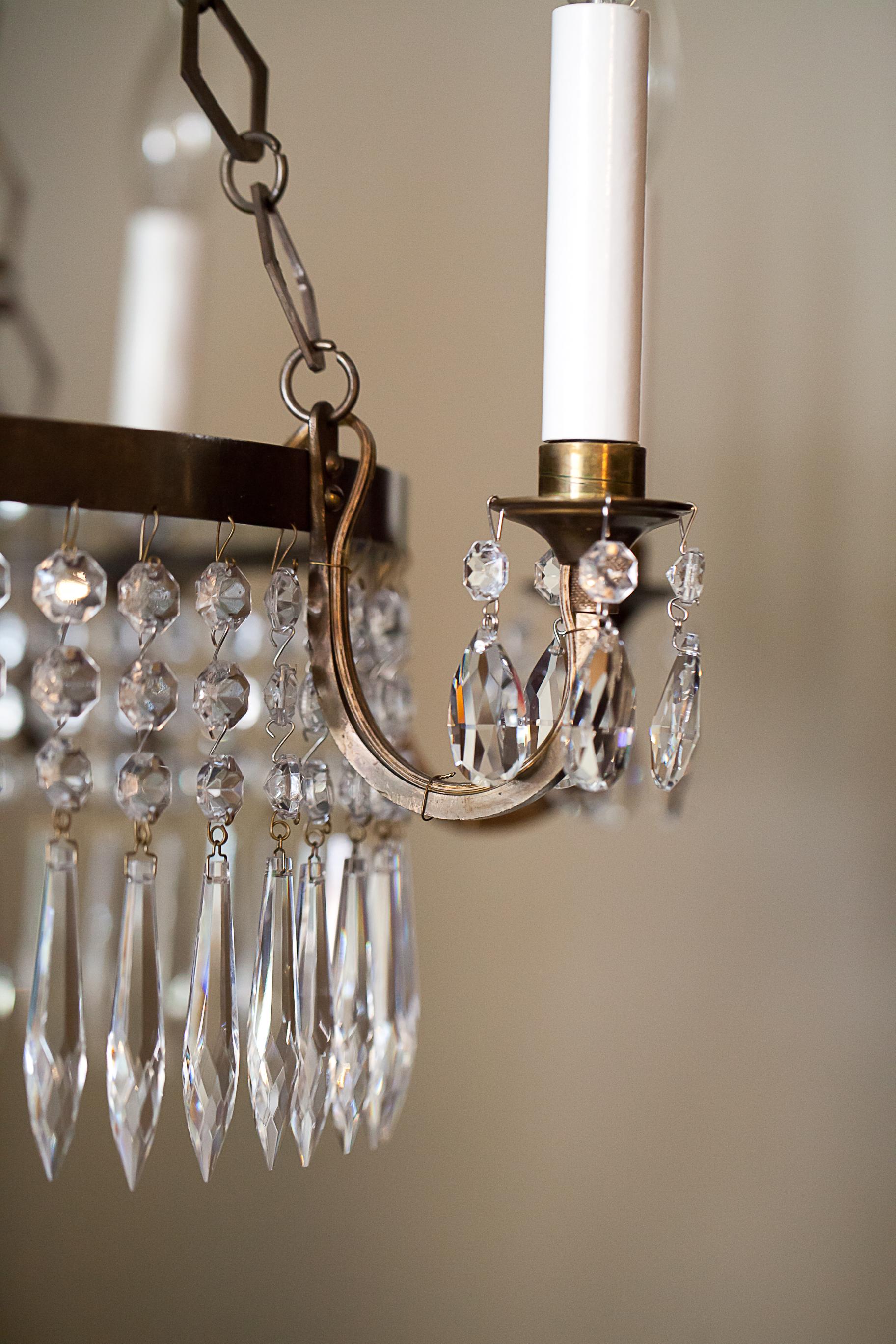 Neoclassic Style Eight-Light Brass and Crystal Chandelier, Sweden, circa 1900  3