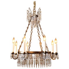 Neoclassic Style Eight-Light Brass and Crystal Chandelier, Sweden, circa 1900