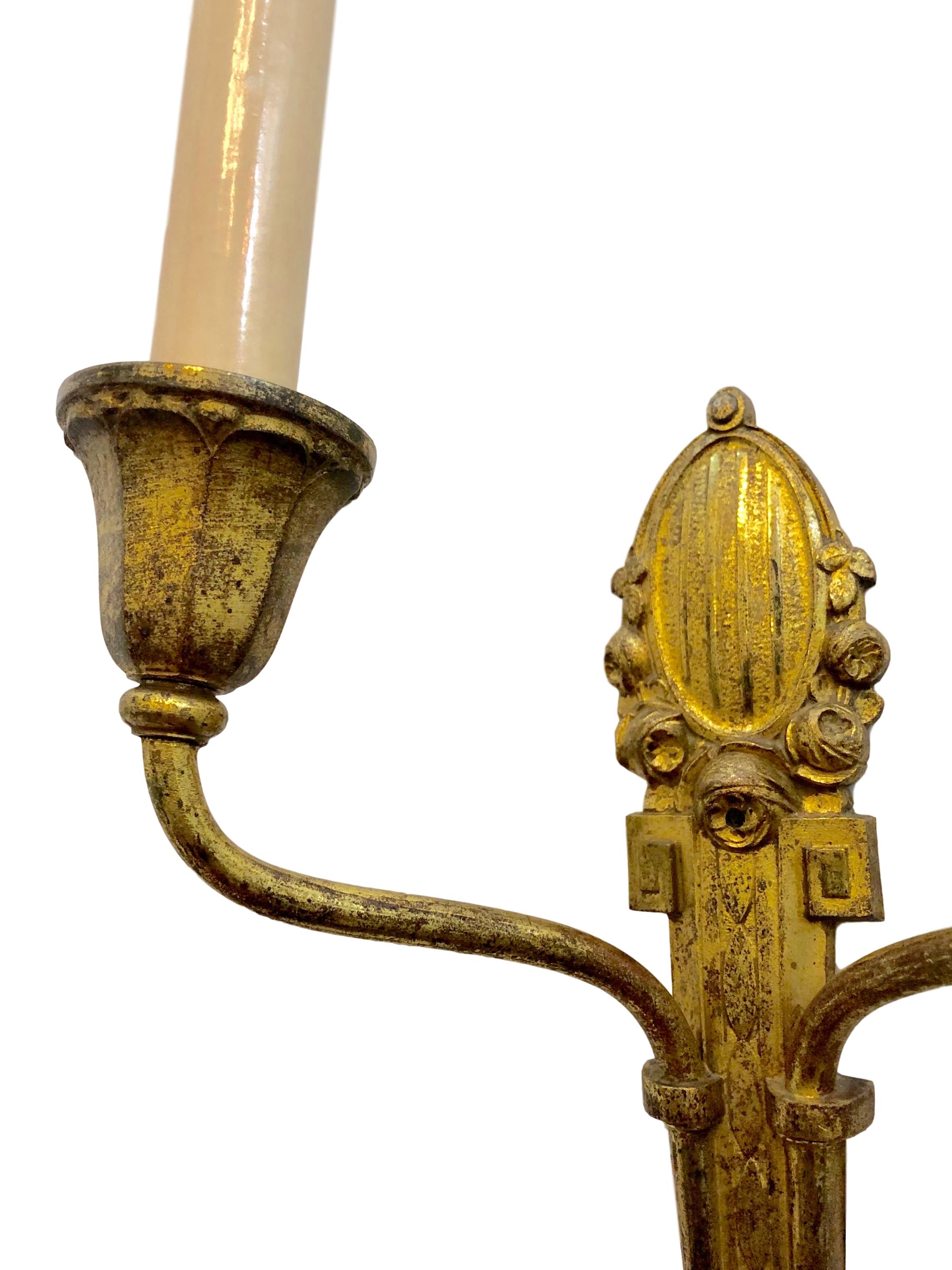 Neoclassic Style French Gilt Bronze Sconces In Good Condition For Sale In New York, NY