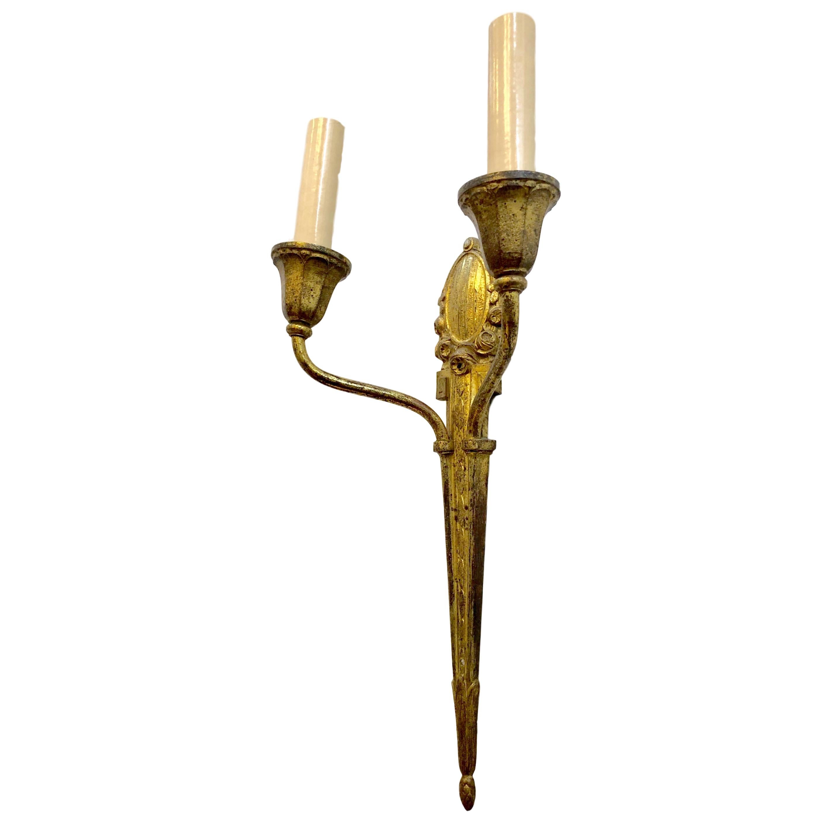Early 20th Century Neoclassic Style French Gilt Bronze Sconces For Sale