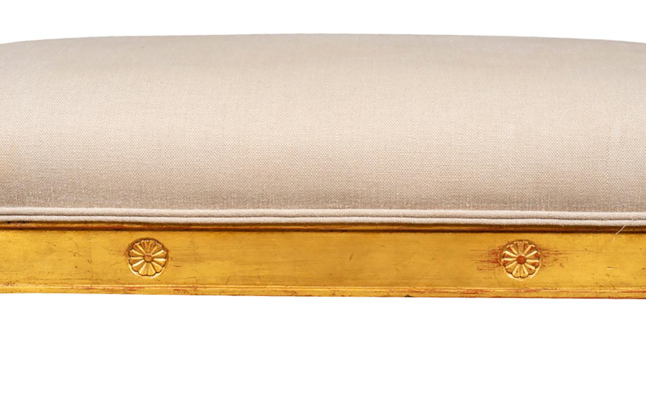 Neoclassic Style Giltwood And Upholstered Bench  For Sale 4