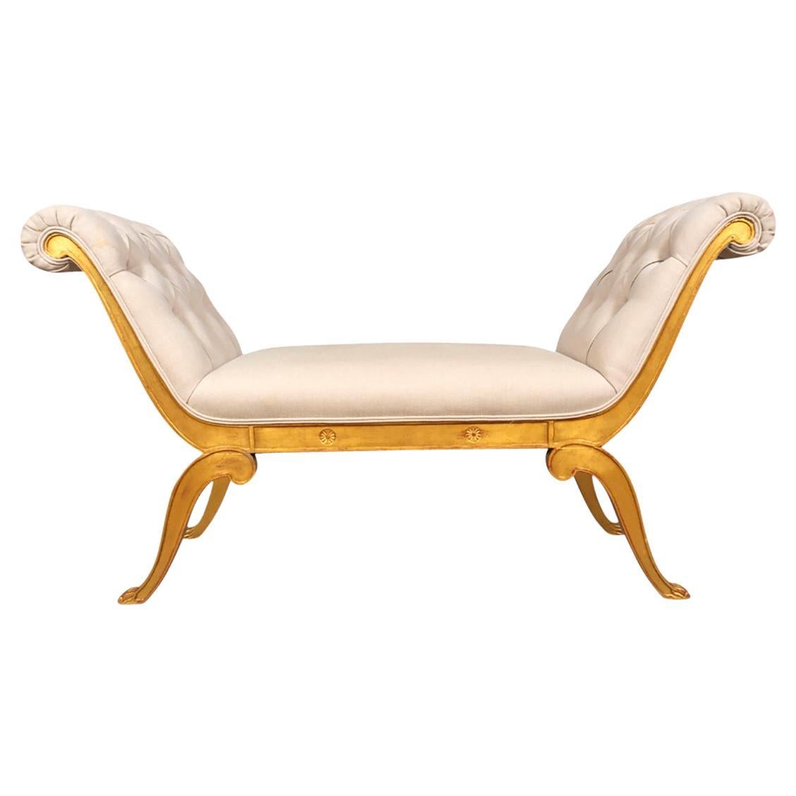 Neoclassic Style Giltwood And Upholstered Bench  For Sale