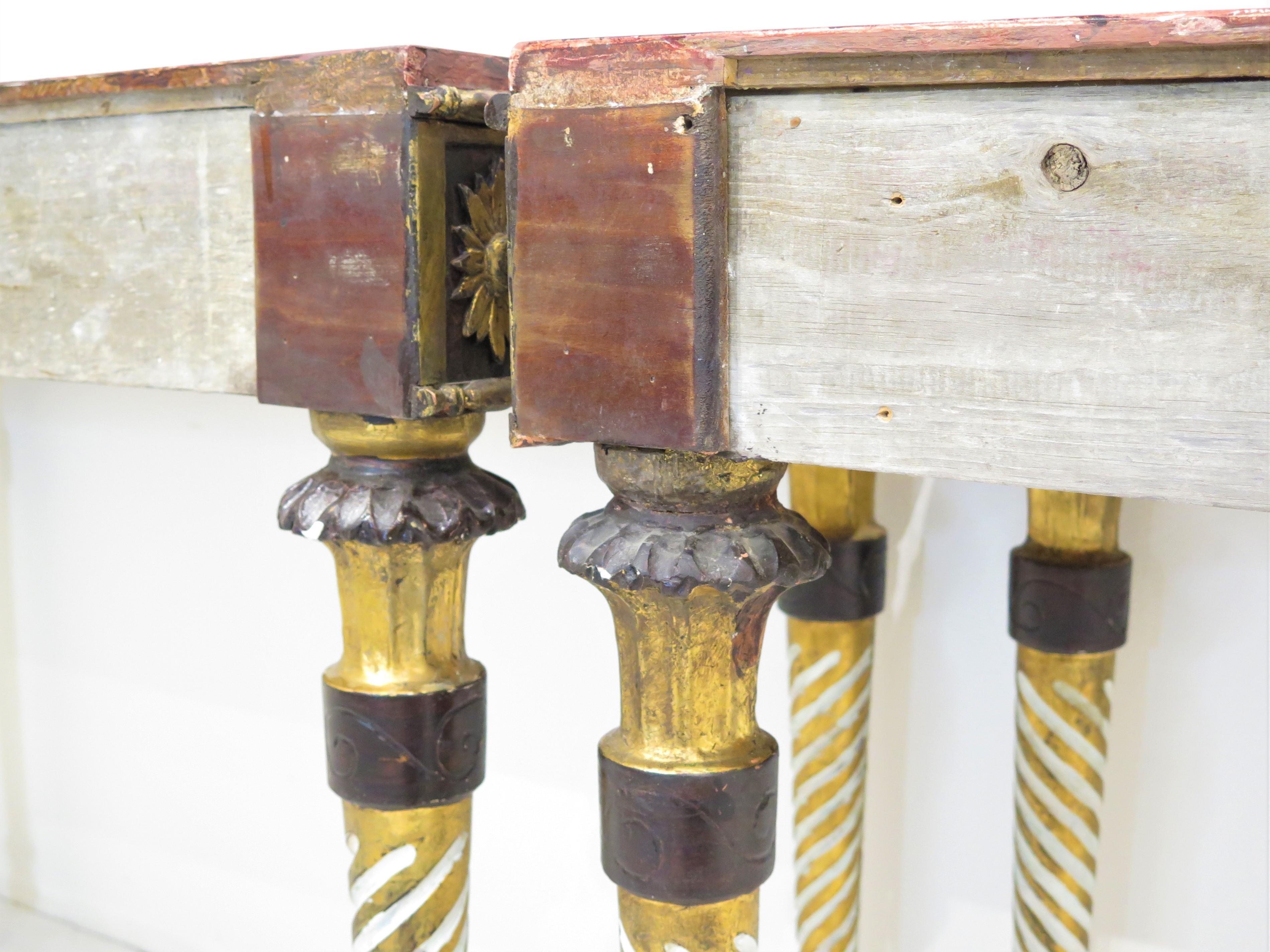Neoclassic Style Painted Console Tables with Faux Marble Tops For Sale 6