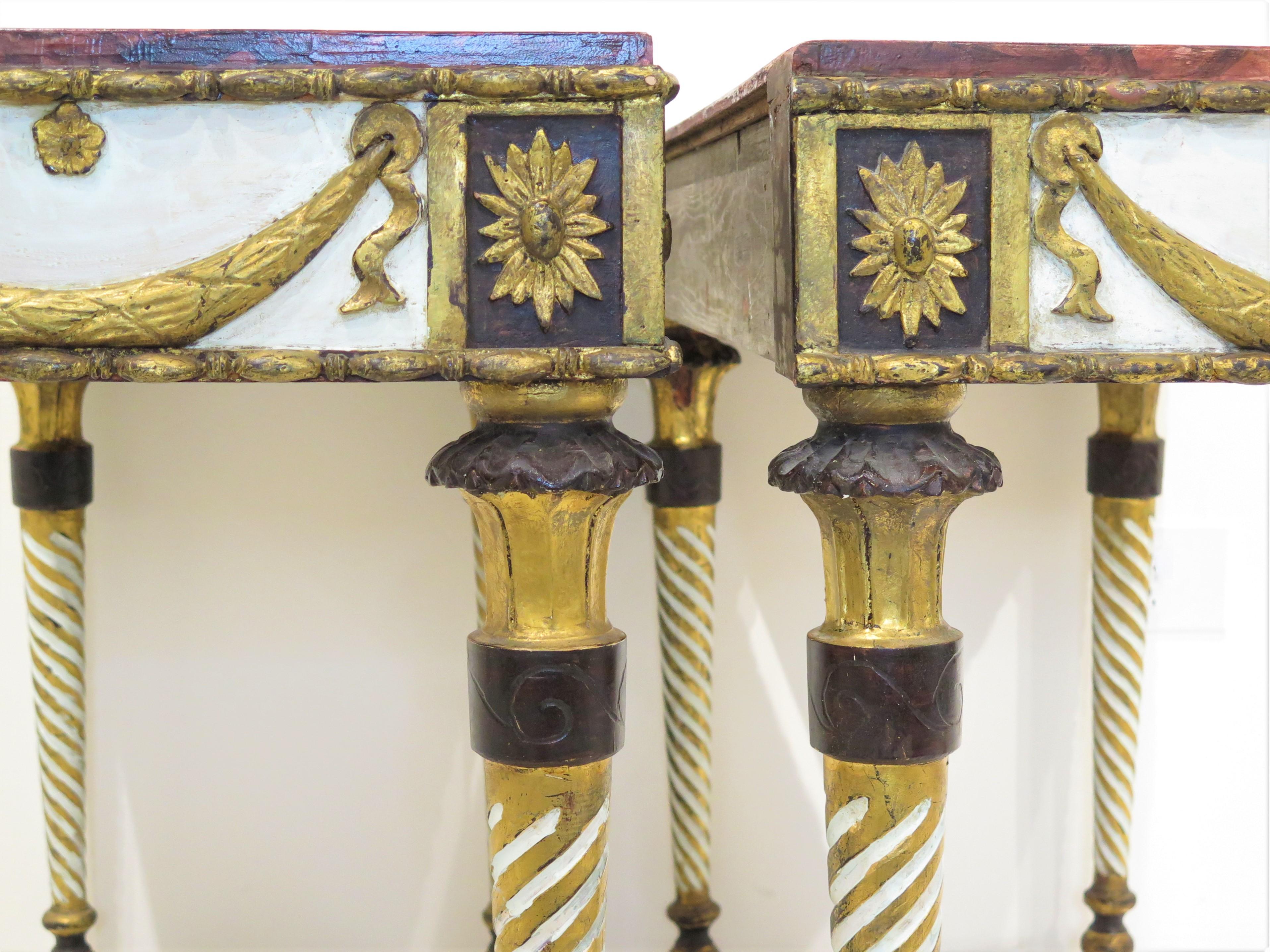 Neoclassic Style Painted Console Tables with Faux Marble Tops In Good Condition For Sale In Dallas, TX