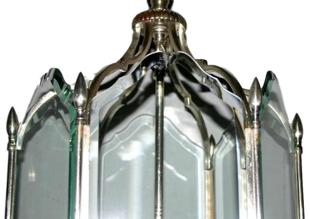 Beveled Neoclassic Style Silver Plated Lantern For Sale