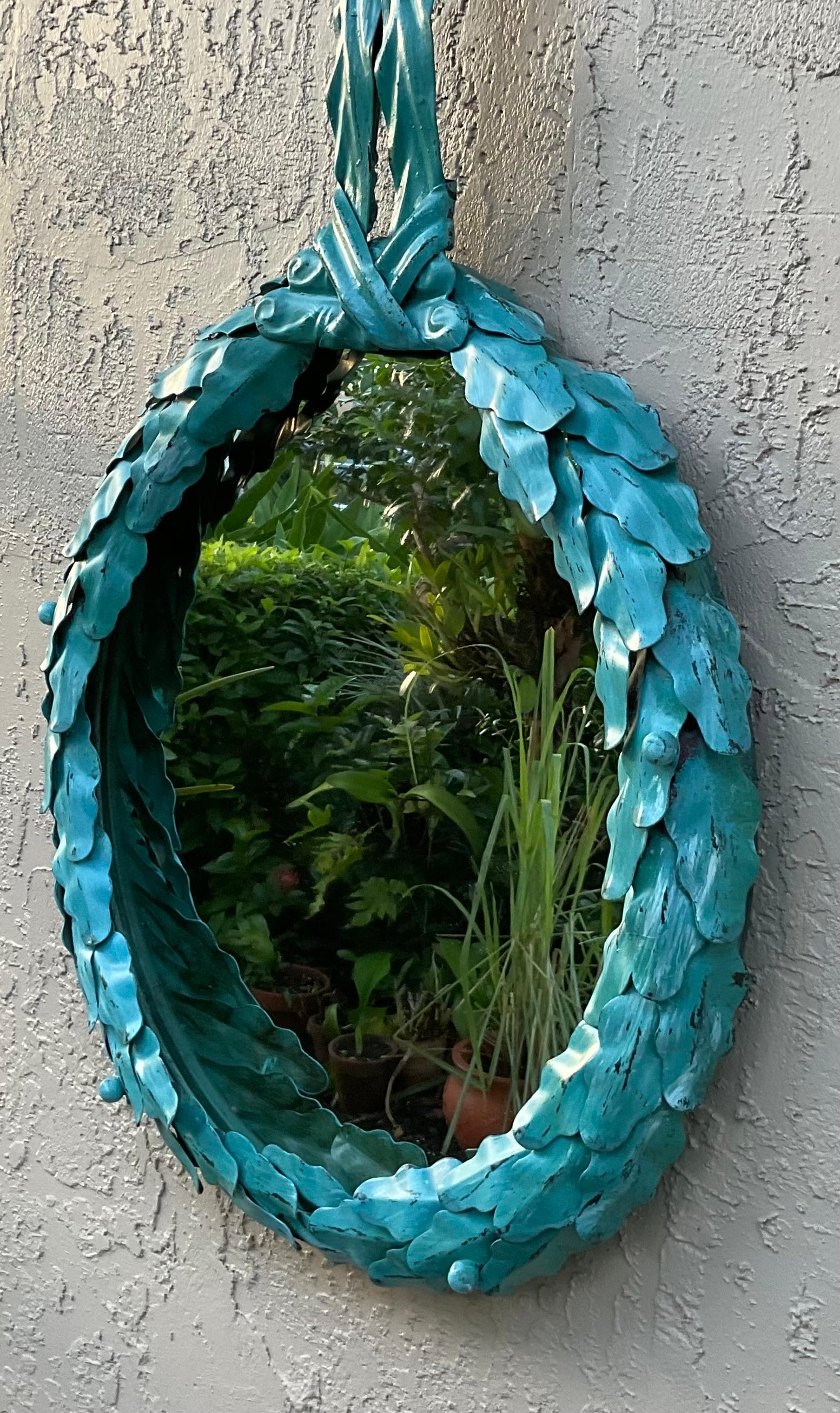 20th Century Neoclassic Style Tole Wreath Motif Wall Mirror For Sale