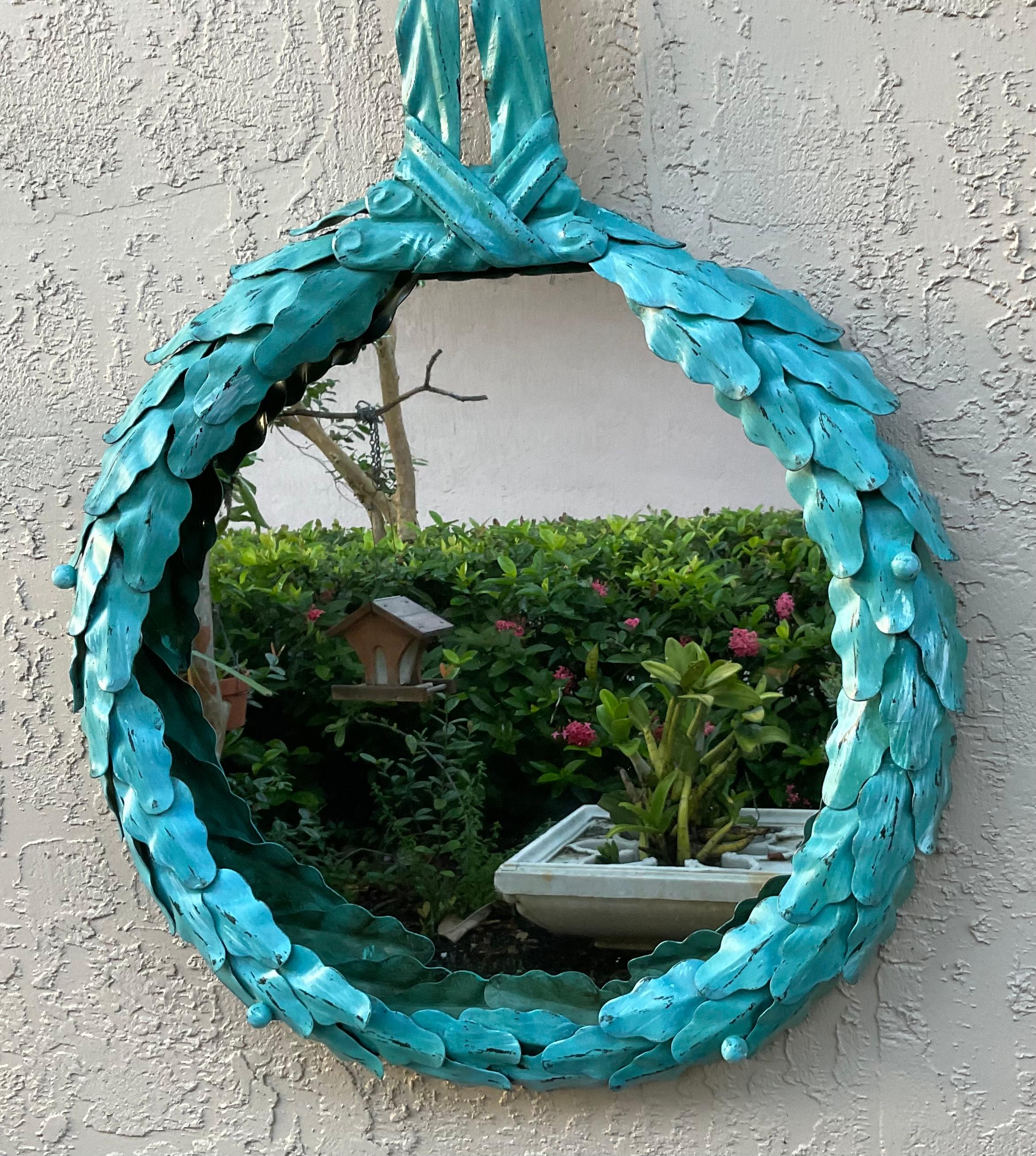 Neoclassic Style Tole Wreath Motif Wall Mirror For Sale 3