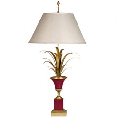 Neoclassic Style Vermillion Color and Golden Metal Decorative Table Lamp, 1960s