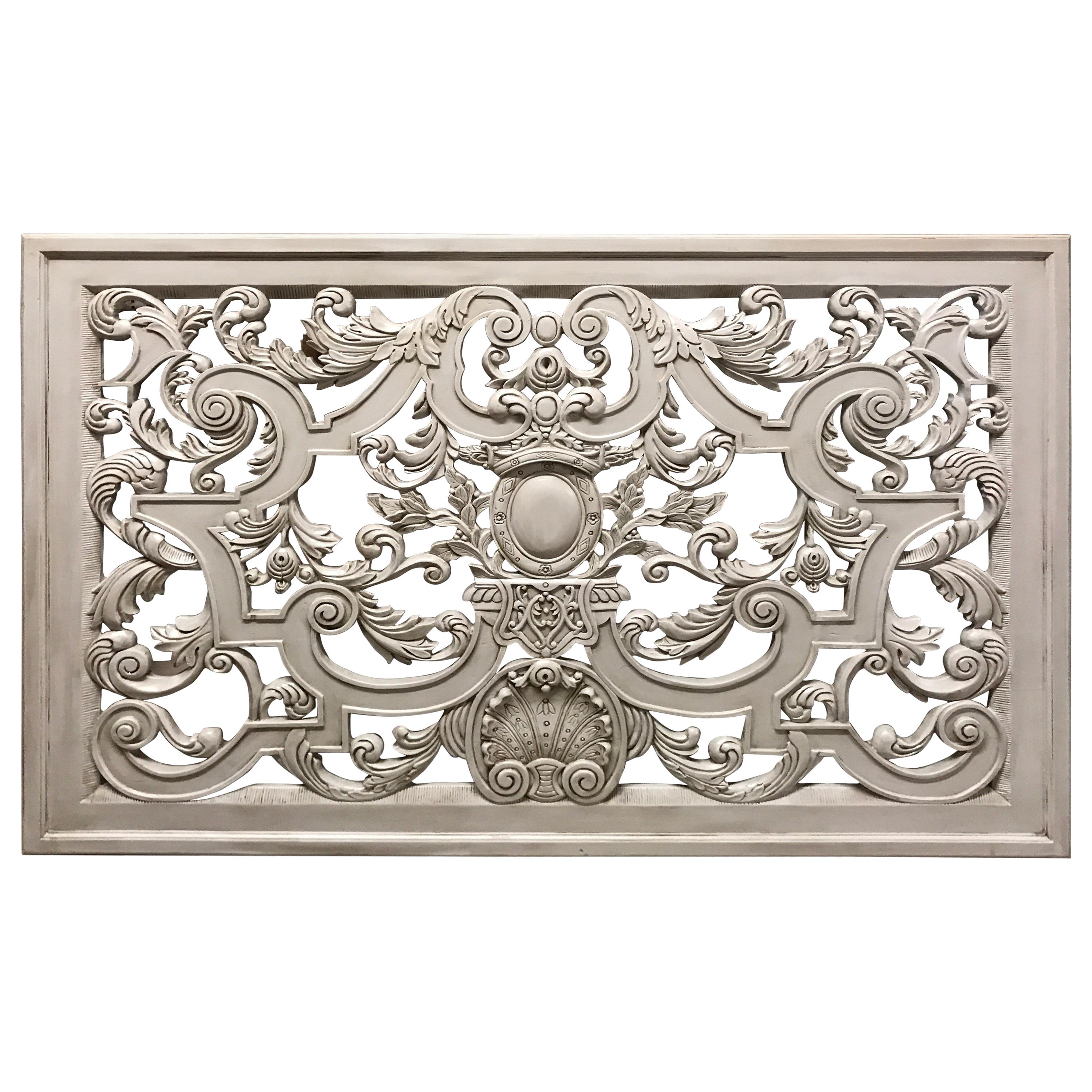 Neoclassic Swedish Gray Painted Carved Wood Architectural Panel
