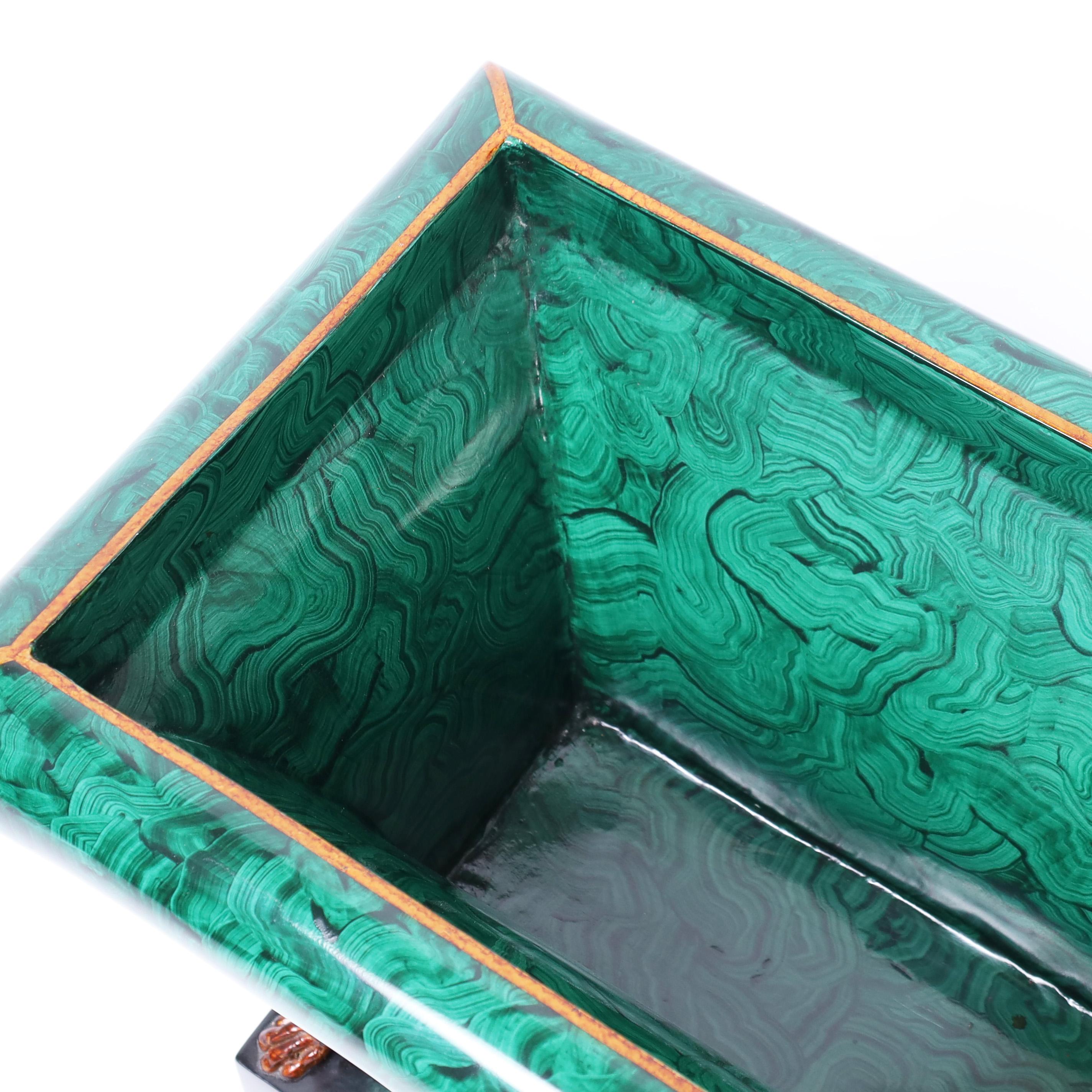 Philippine Neoclassic Tole Faux Malachite Jardiniere by Maitland Smith For Sale